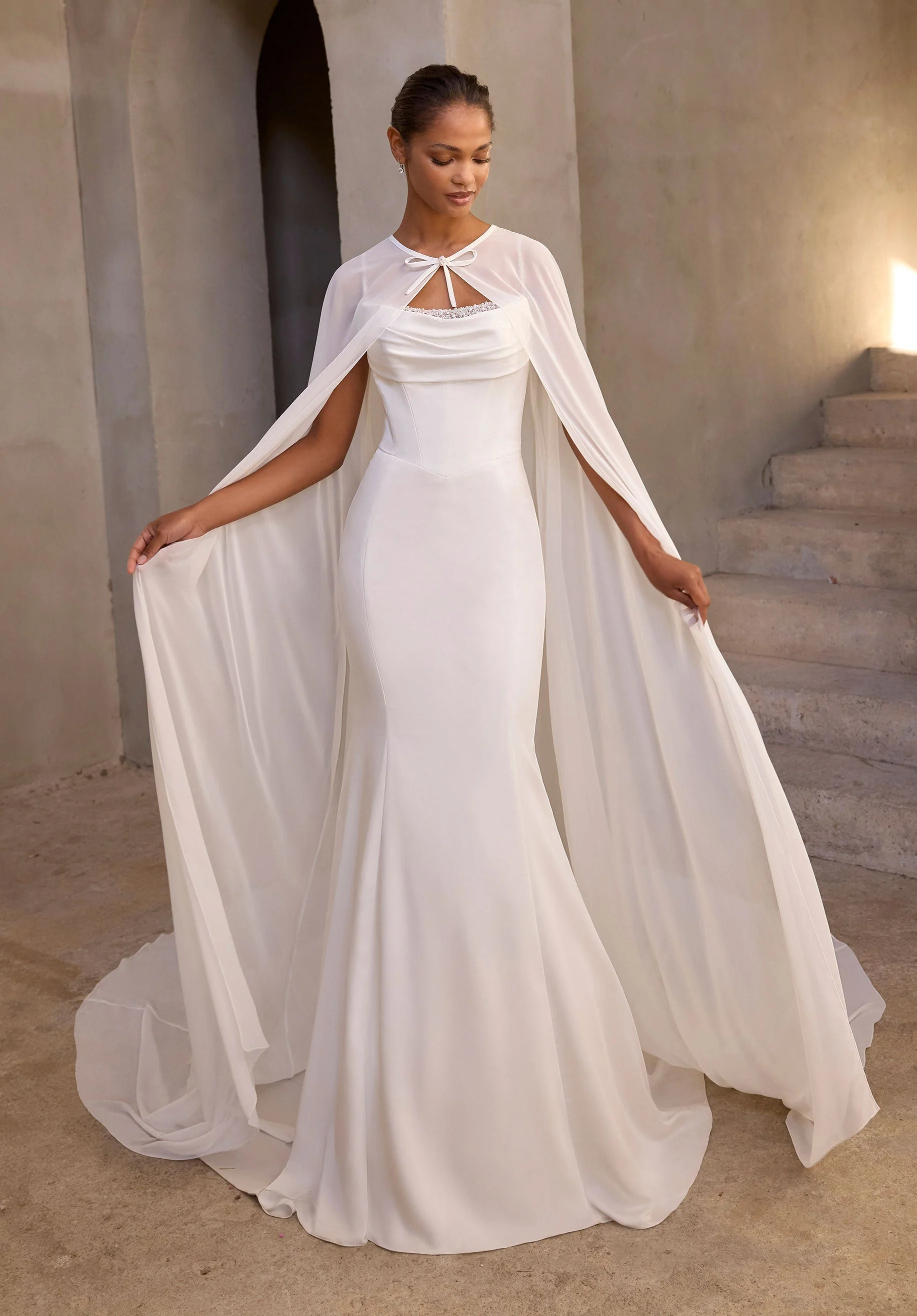 Jewel Neck Chiffon Cape