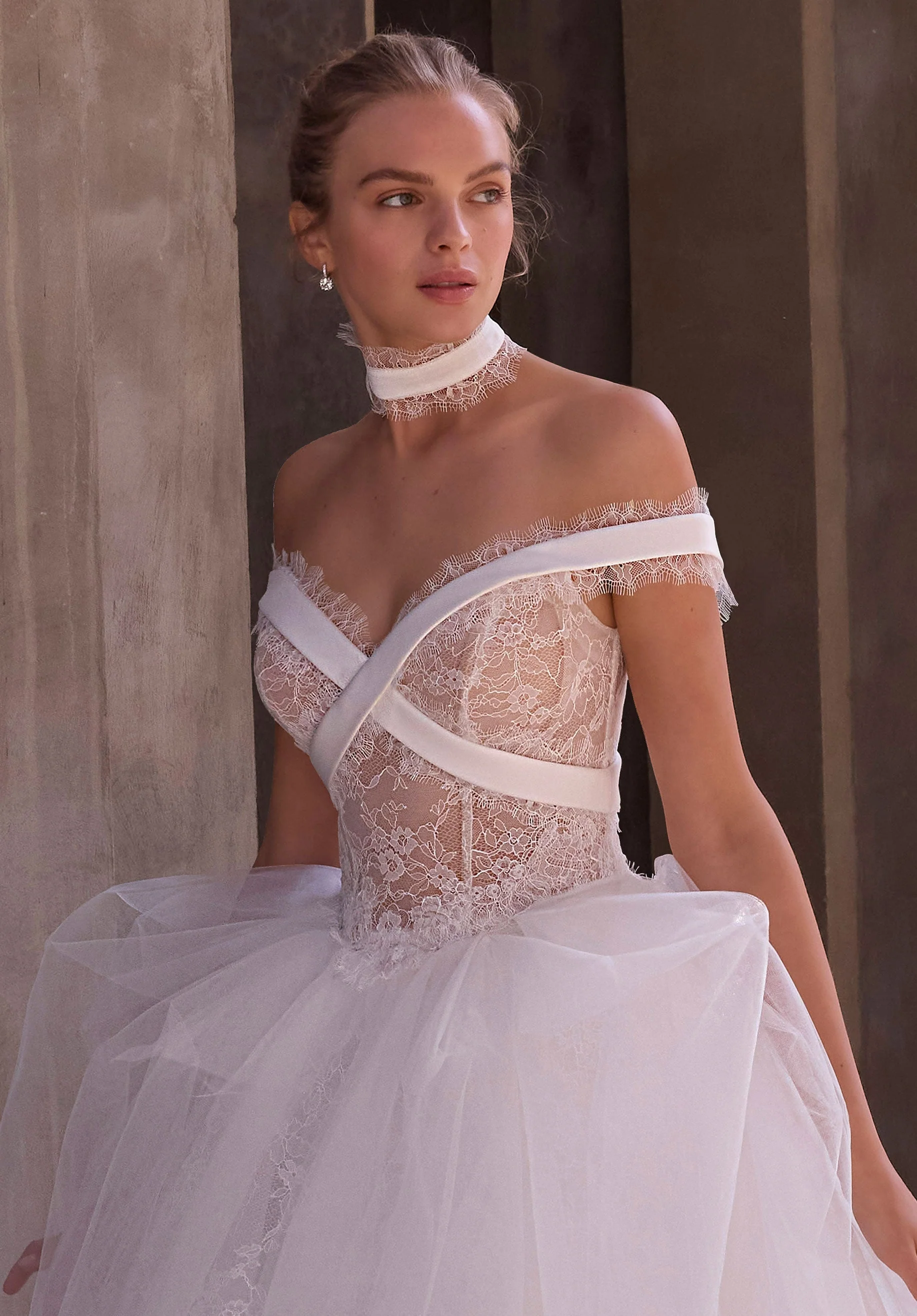 Lace and Satin Eyelash Hem Choker