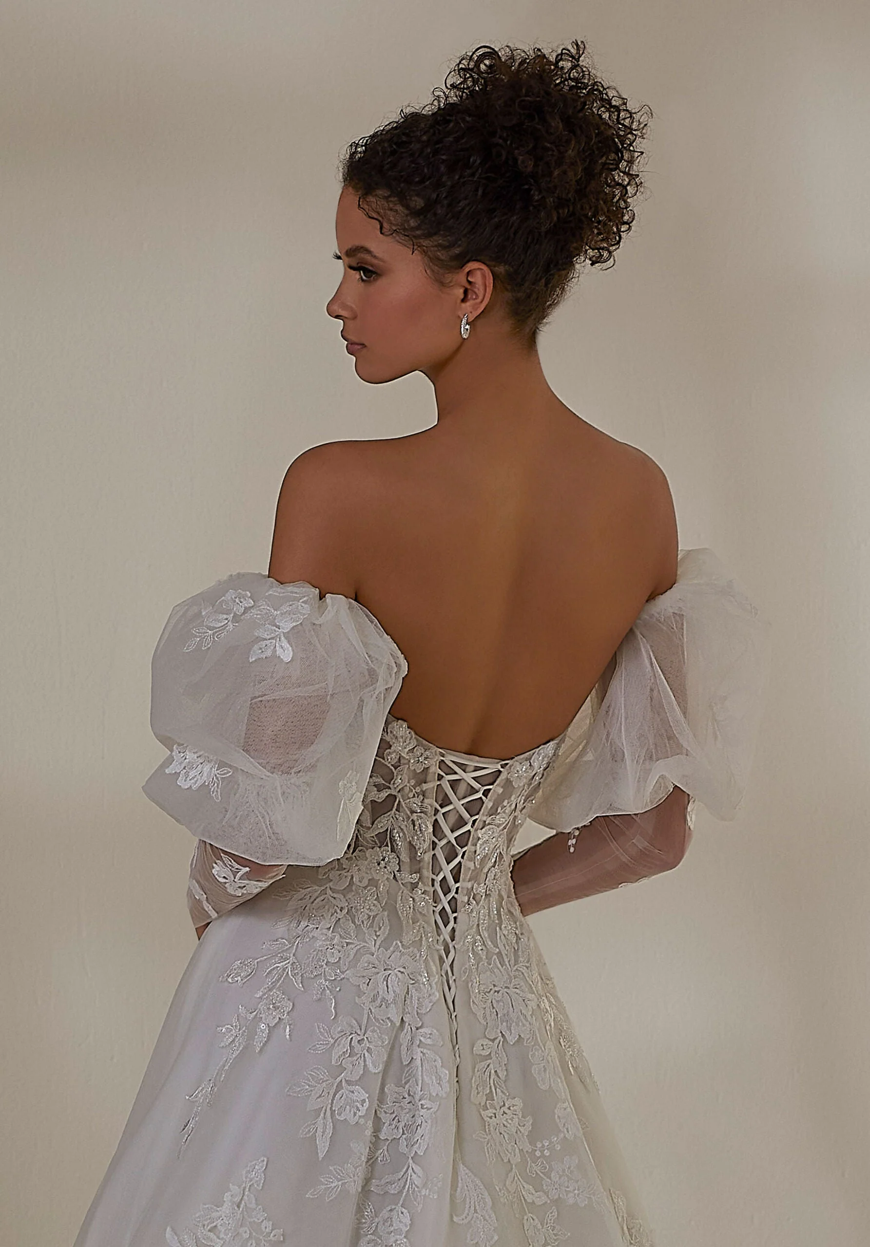 Lace on Tulle Pouf Sleeves - Image 2
