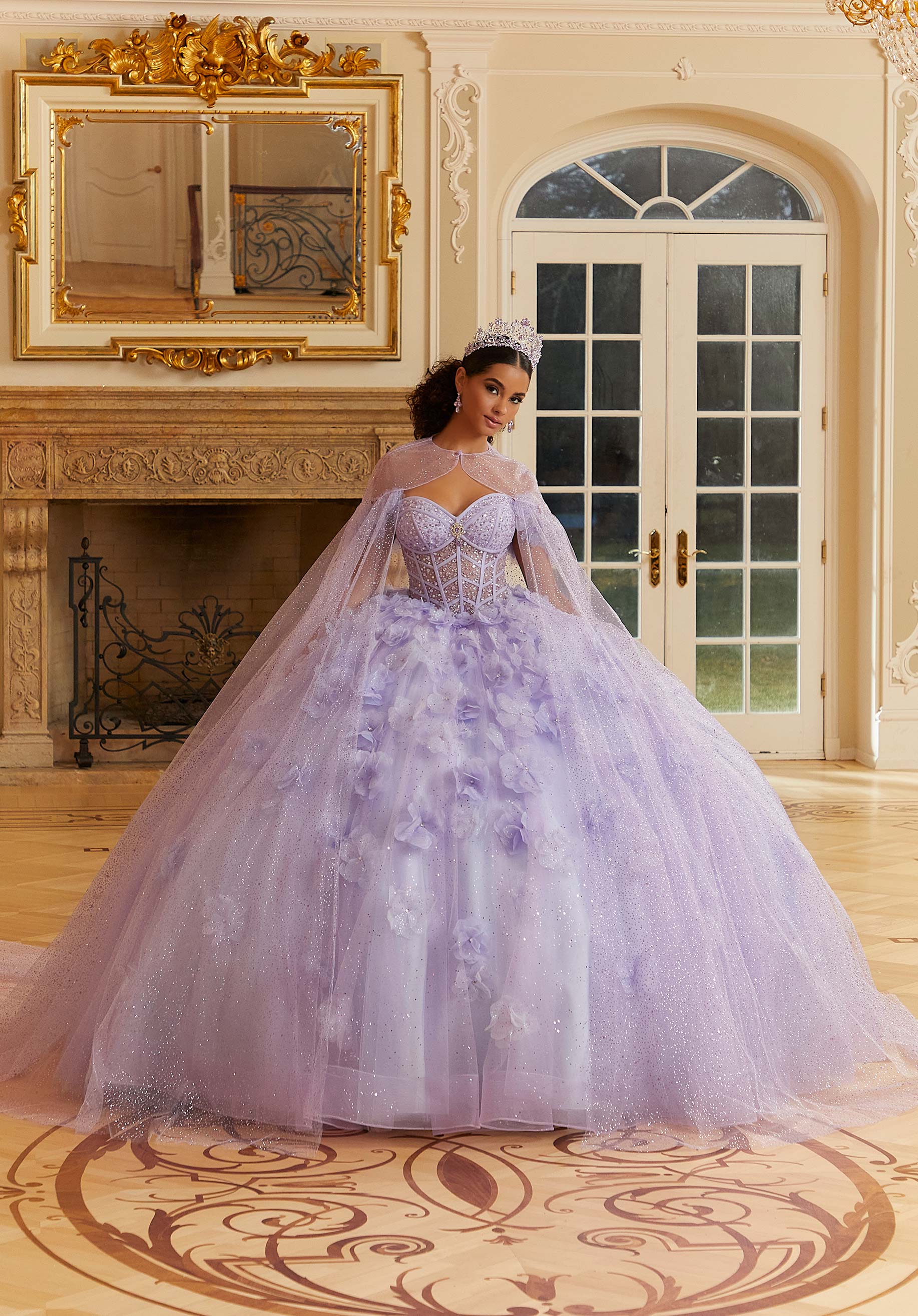 Layered Sparkle Tulle Quinceañera Dress with Three-Dimensional Flowers - Image 5