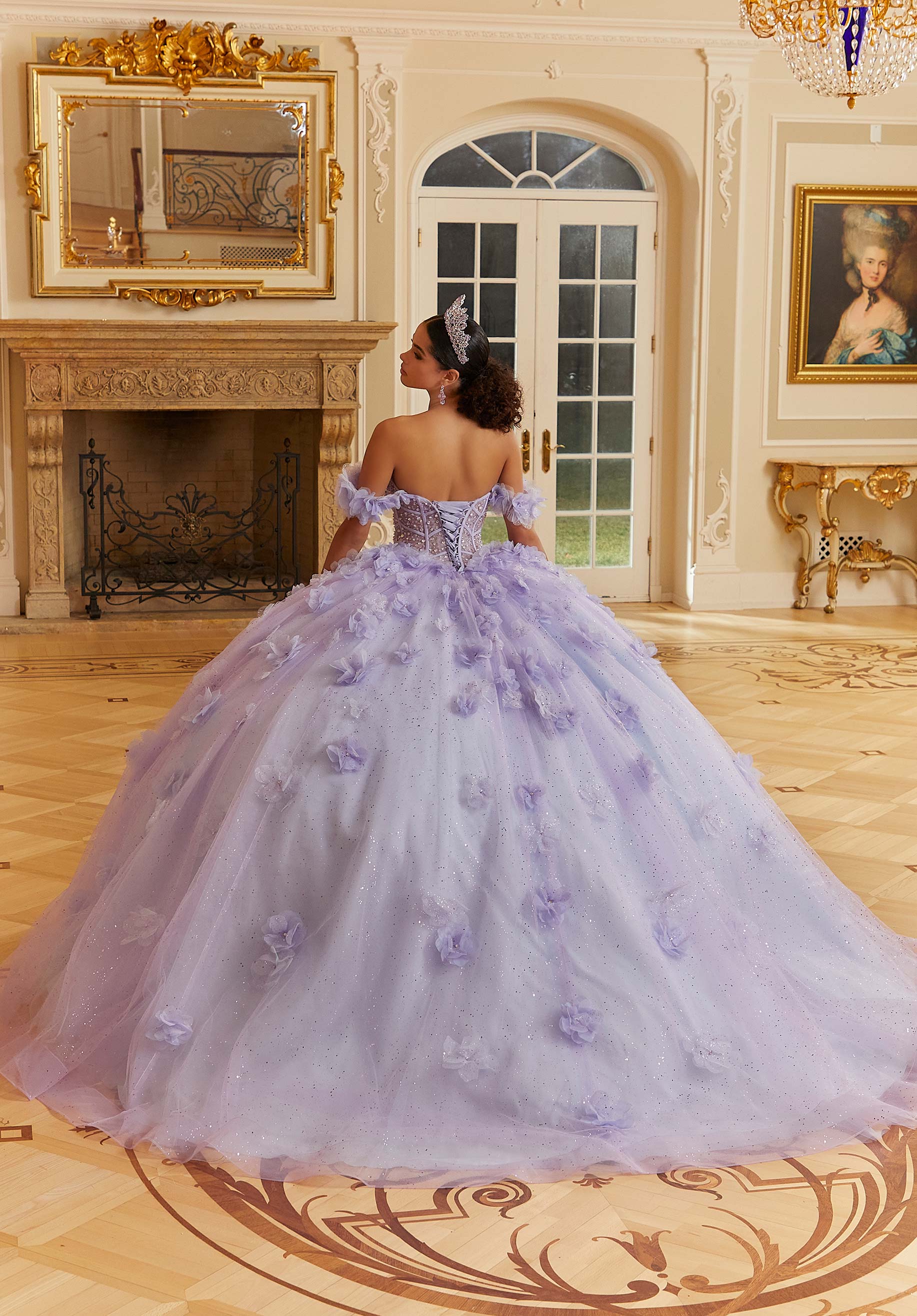 Layered Sparkle Tulle Quinceañera Dress with Three-Dimensional Flowers - Image 6
