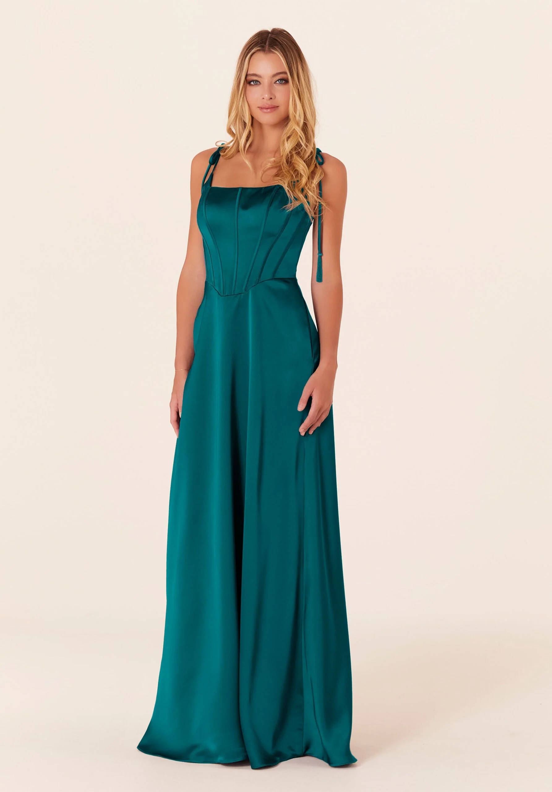 Luxe Satin Bridesmaid Dress with Corset Bodice - Image 11