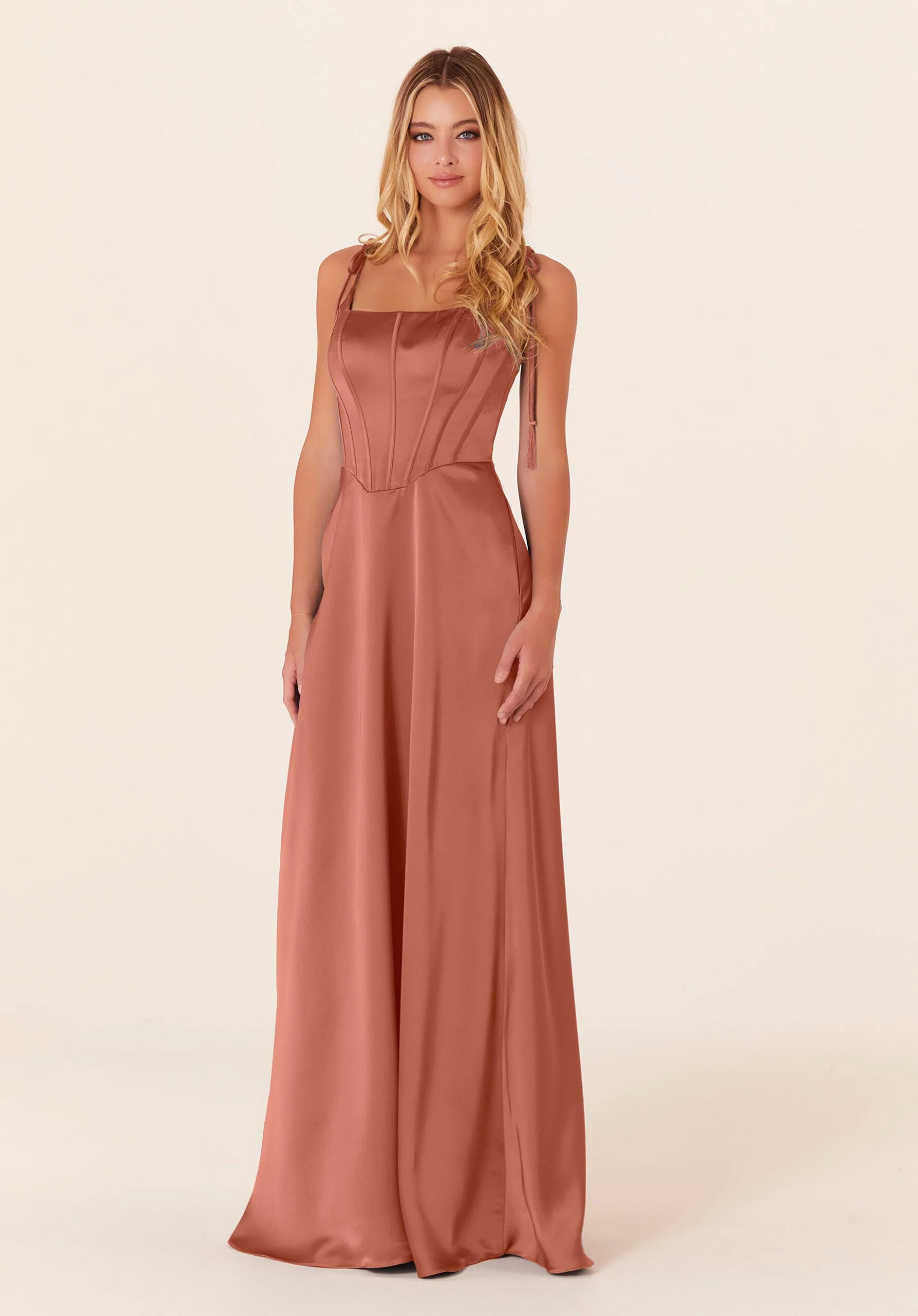 Luxe Satin Bridesmaid Dress with Corset Bodice - Image 13