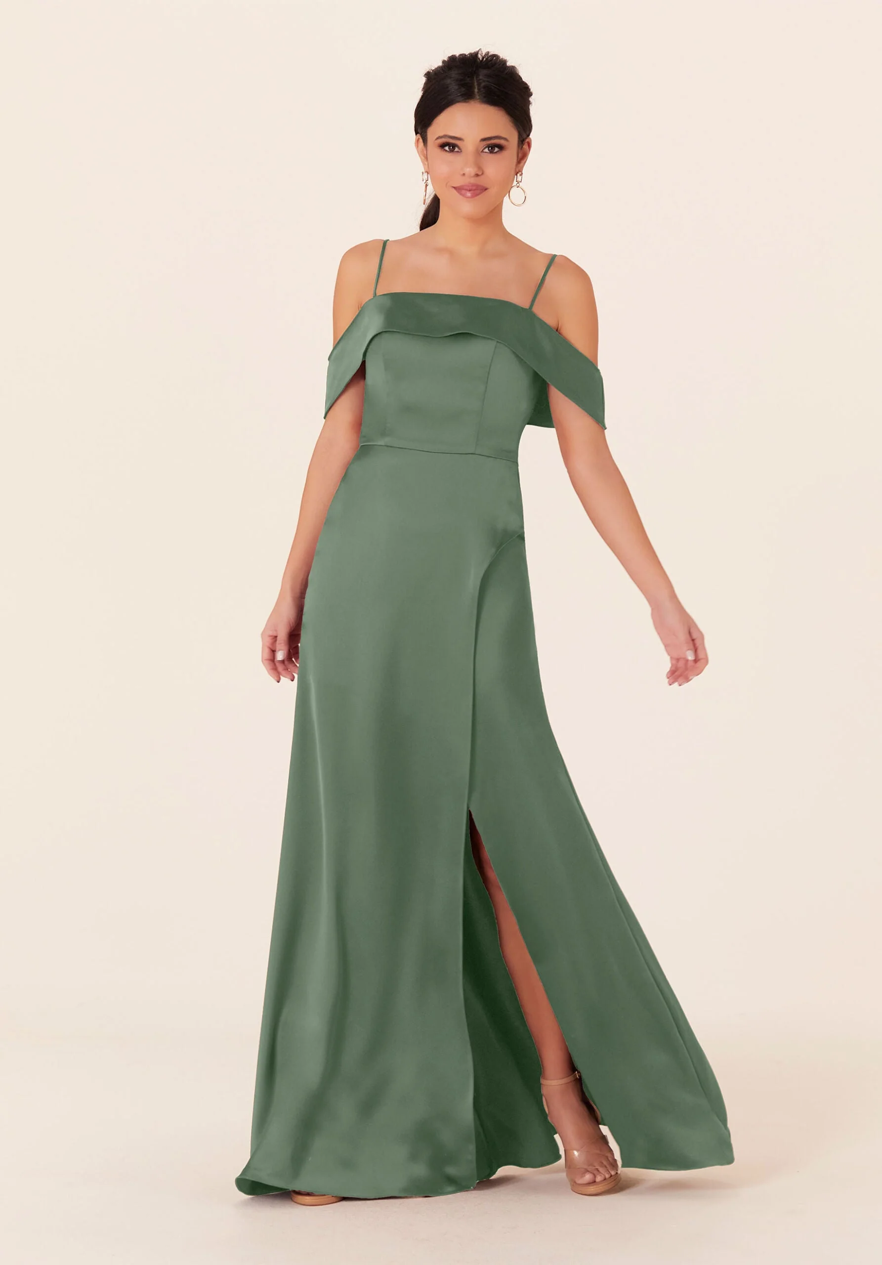 Luxe Satin Bridesmaid Dress with Cuffed Neckline - Image 10