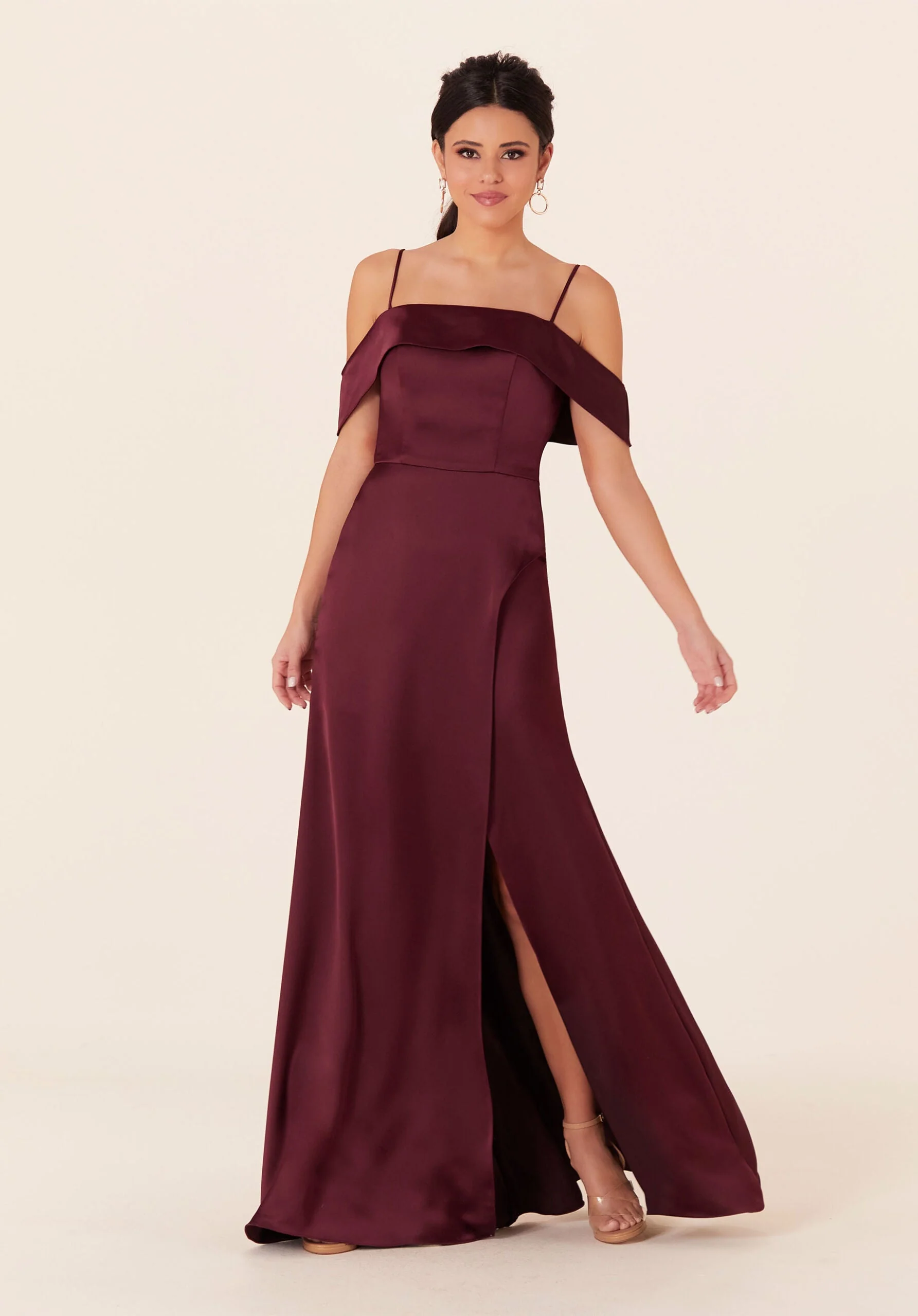 Luxe Satin Bridesmaid Dress with Cuffed Neckline - Image 15
