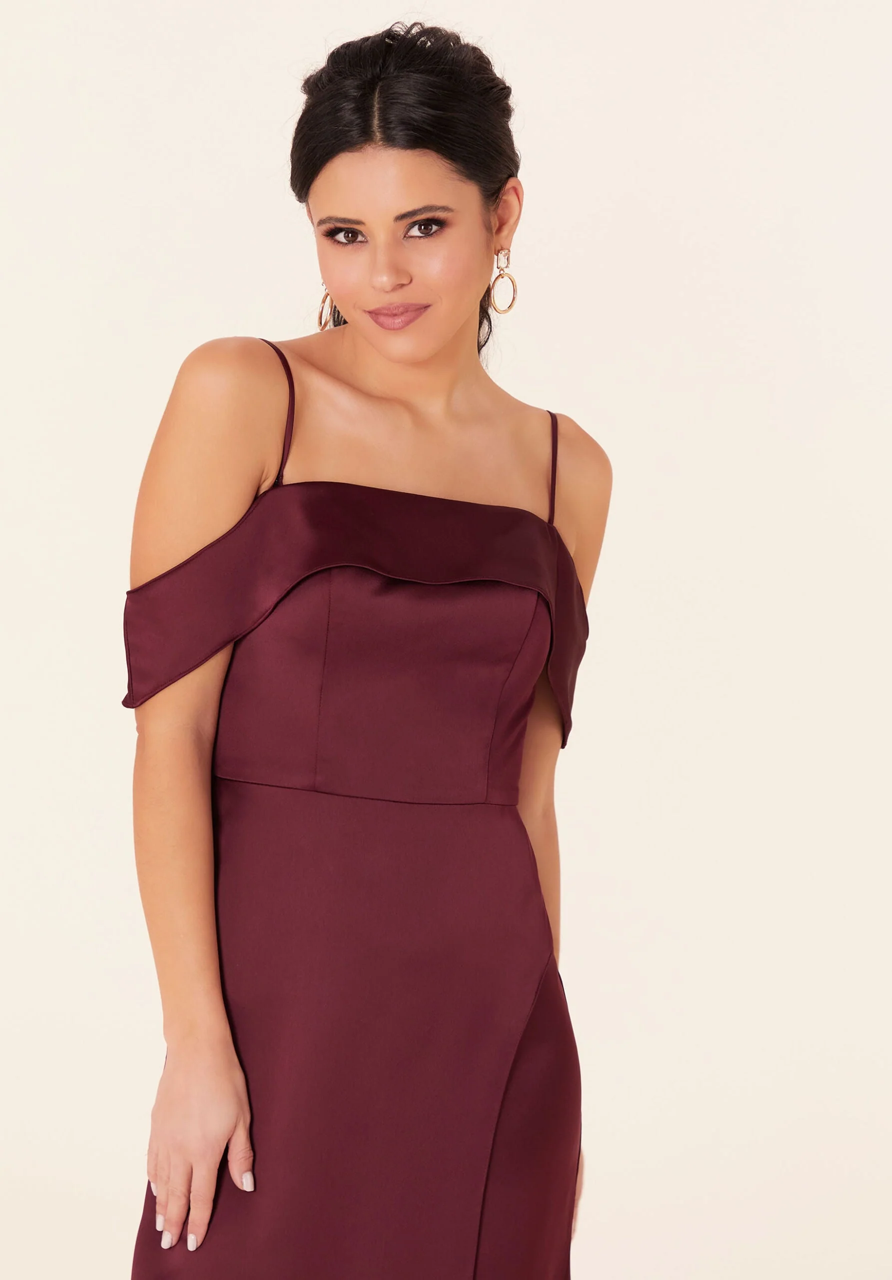 Luxe Satin Bridesmaid Dress with Cuffed Neckline - Image 2