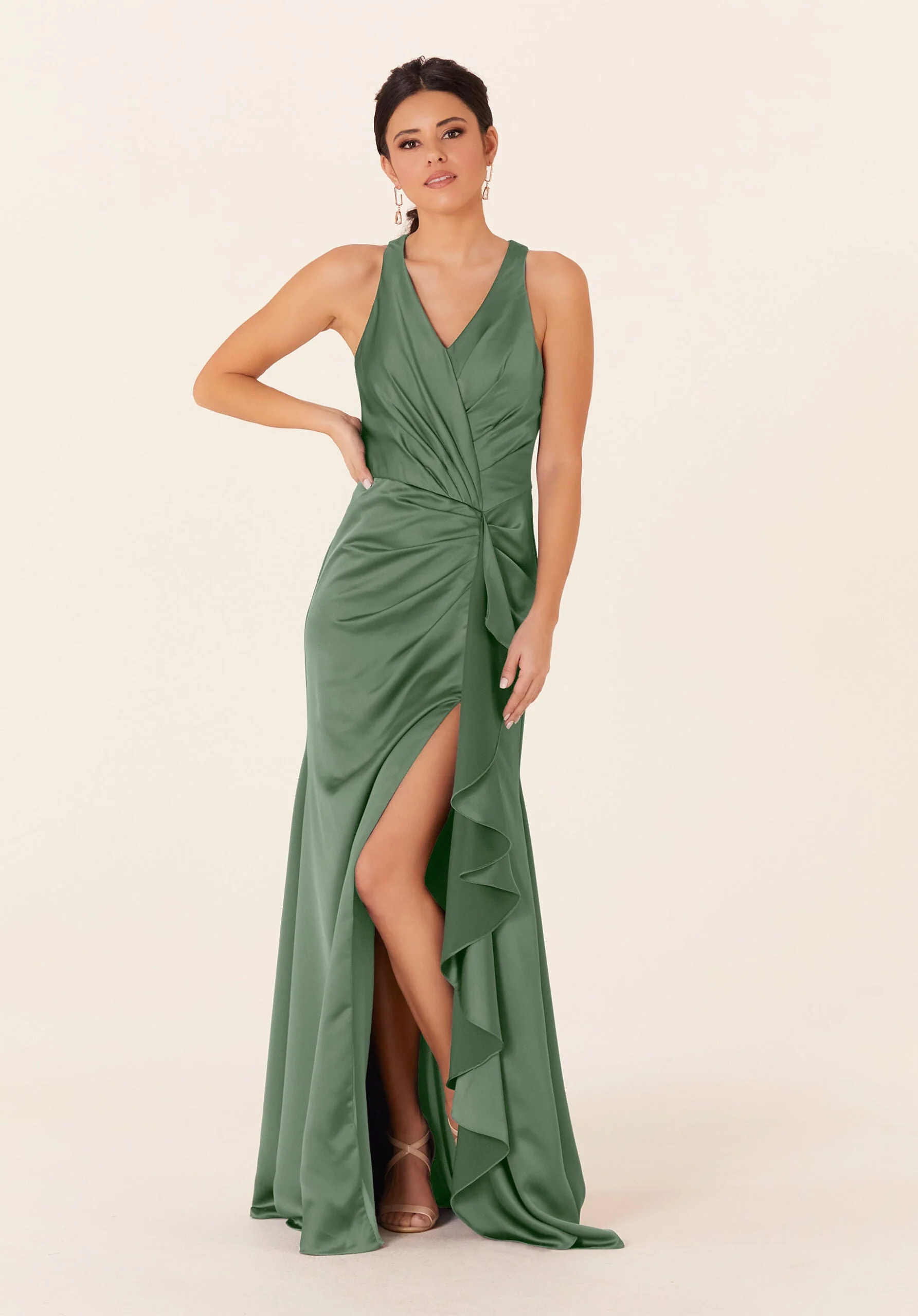 Luxe Satin Bridesmaid Dress with Ruffle Detail - Image 9