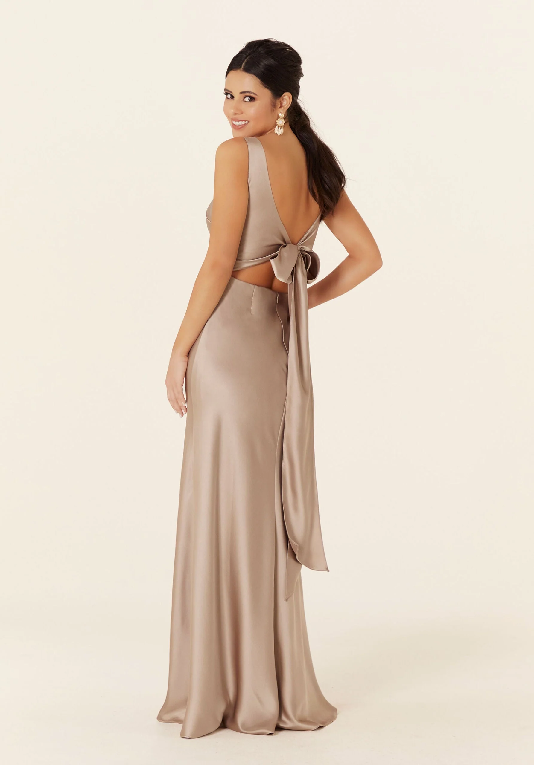 Luxe Satin Bridesmaid Dress with Tied Back - Image 3