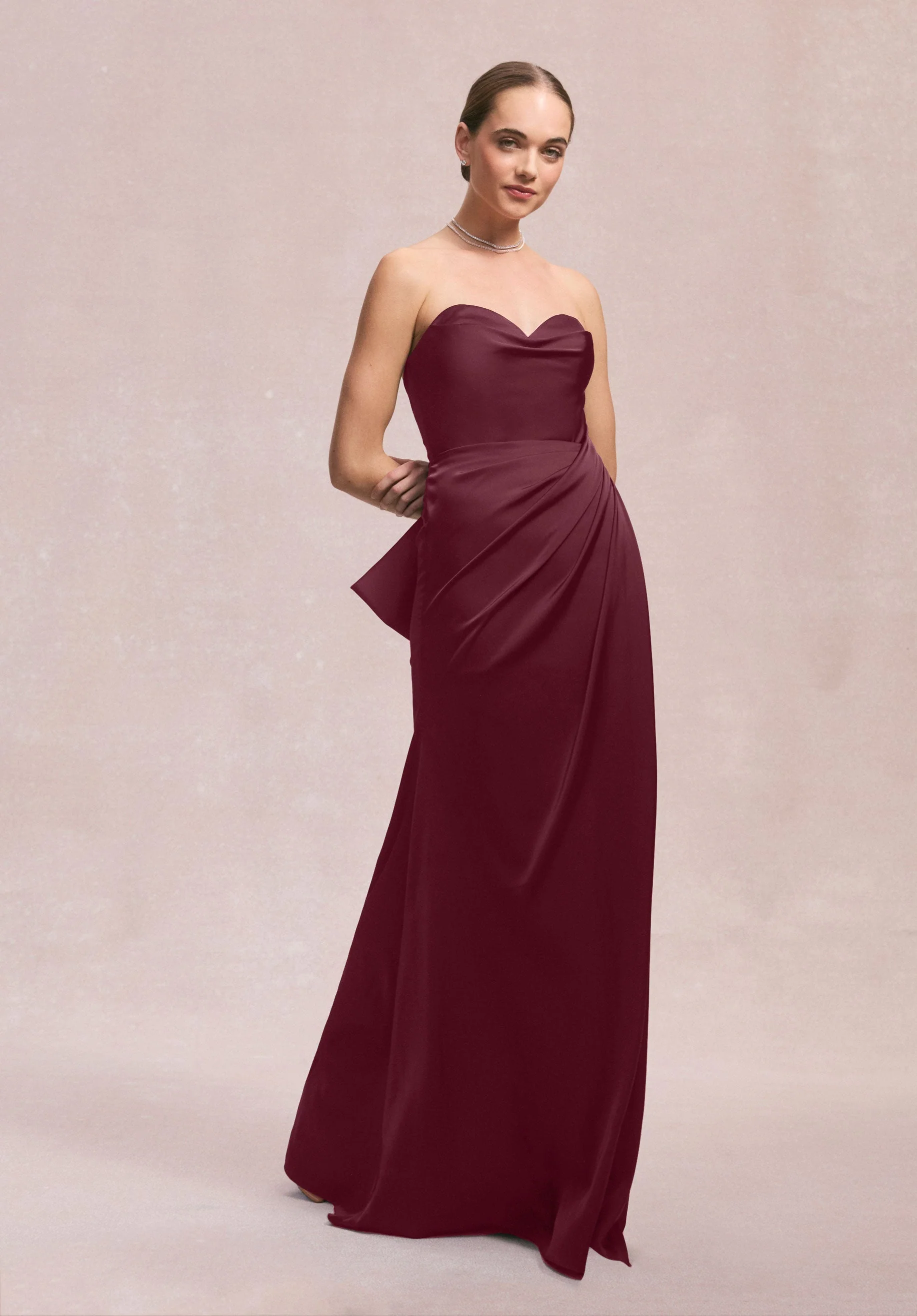 Luxe Satin Faux Wrap Bridesmaid Dress with Detachable Bow - Image 12