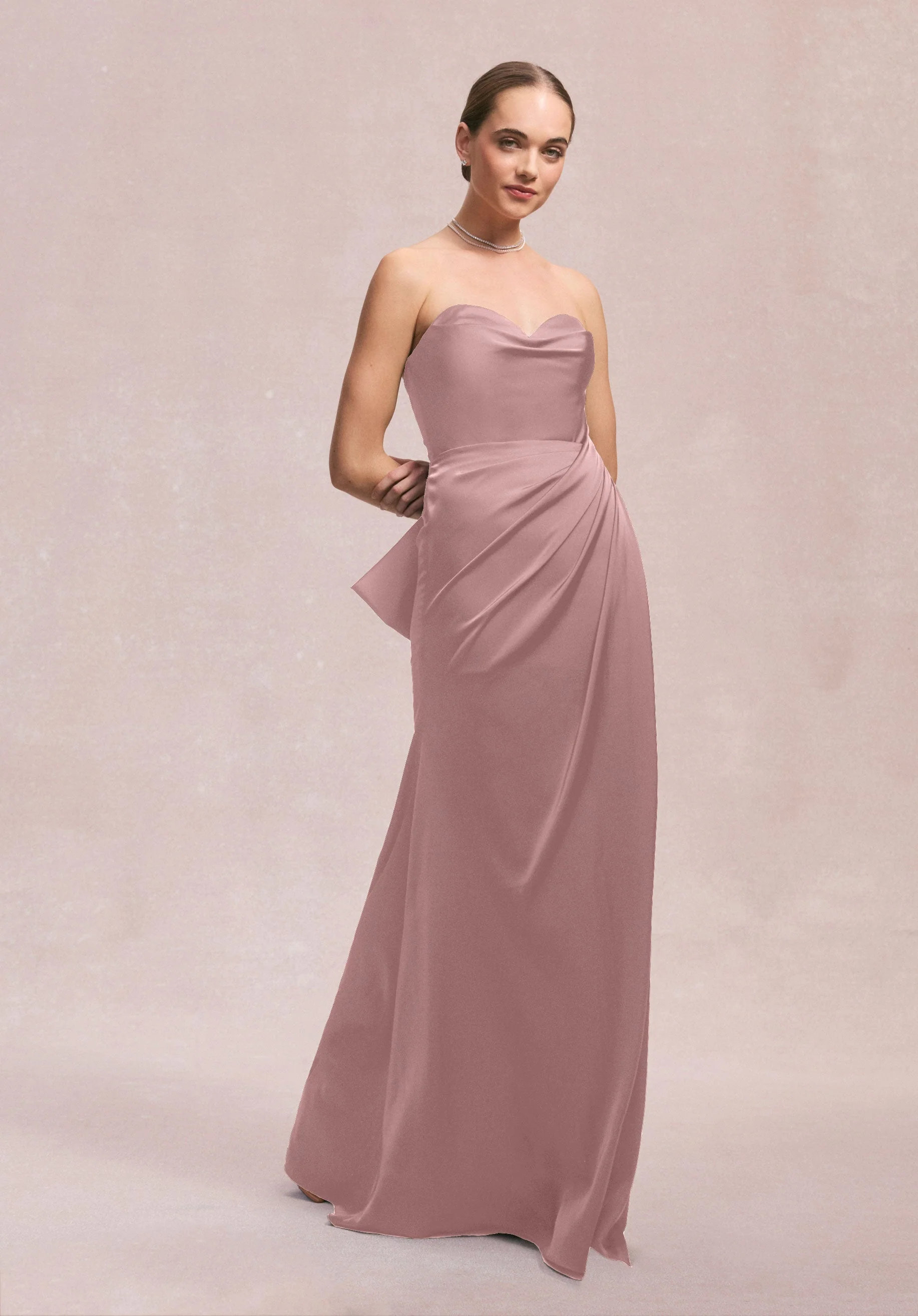 Luxe Satin Faux Wrap Bridesmaid Dress with Detachable Bow - Image 14