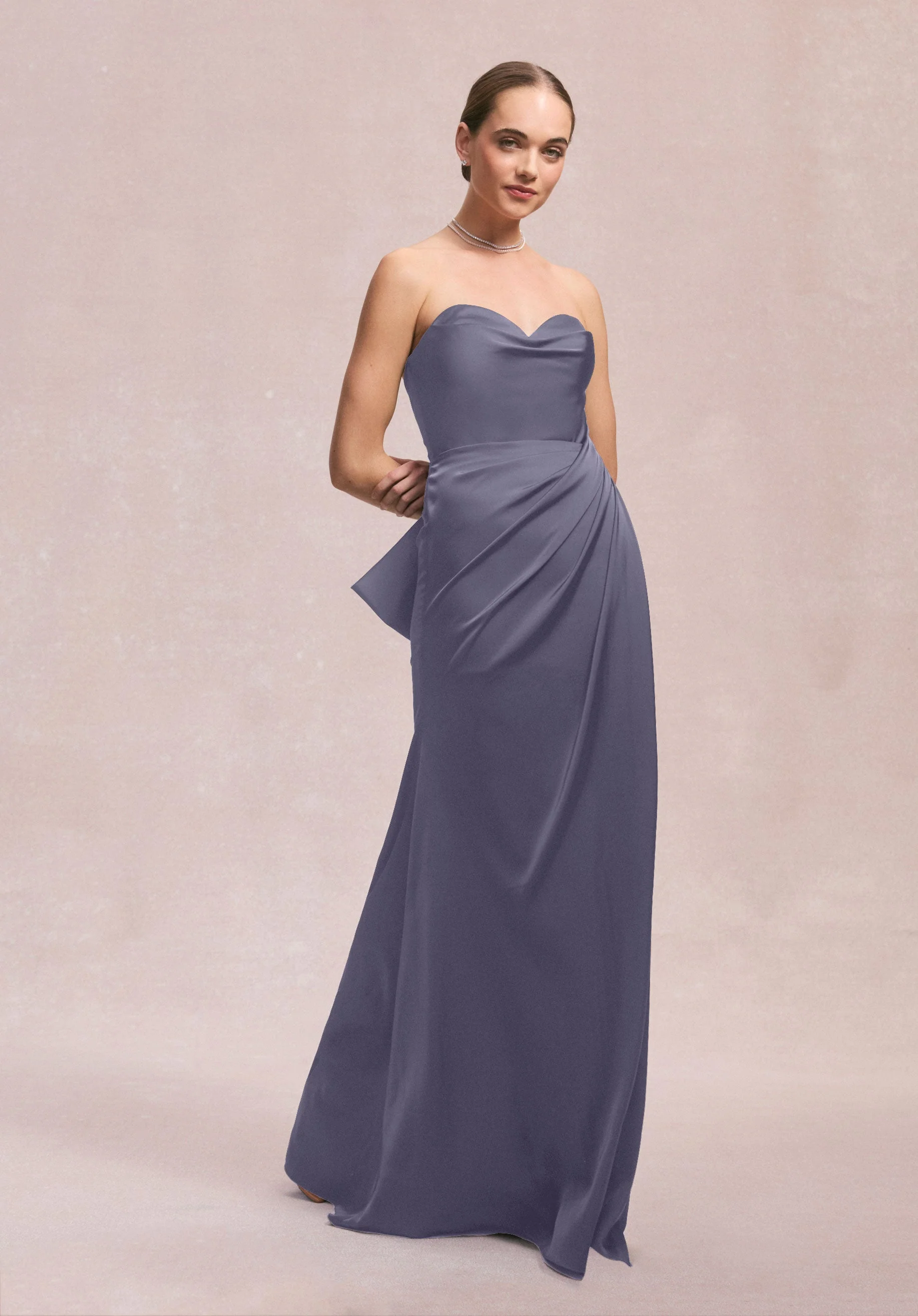 Luxe Satin Faux Wrap Bridesmaid Dress with Detachable Bow - Image 15