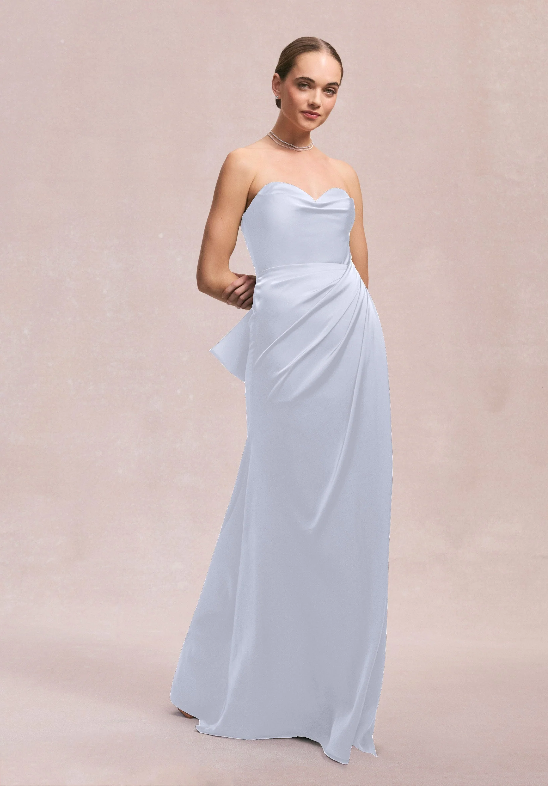 Luxe Satin Faux Wrap Bridesmaid Dress with Detachable Bow - Image 17