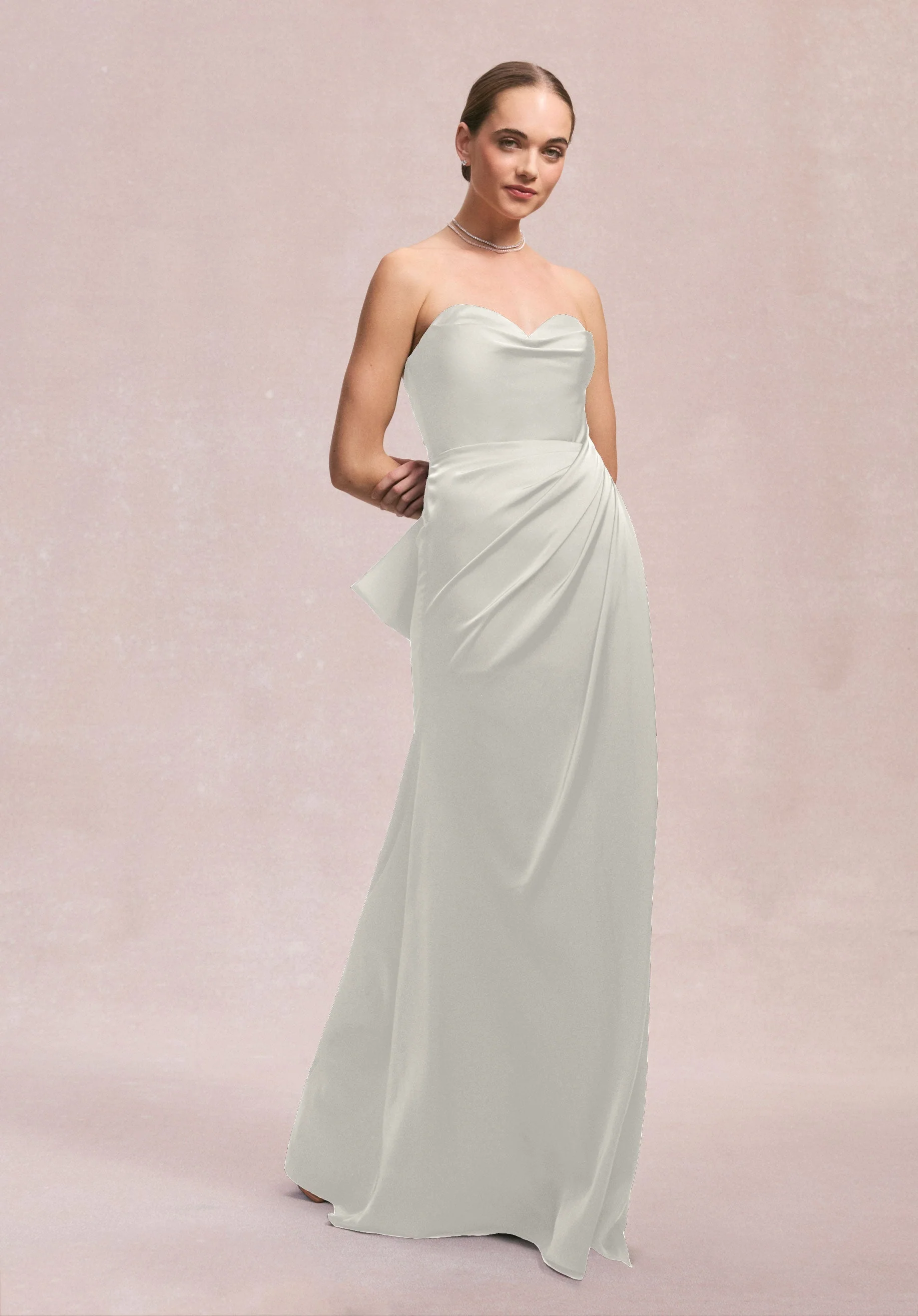 Luxe Satin Faux Wrap Bridesmaid Dress with Detachable Bow - Image 18