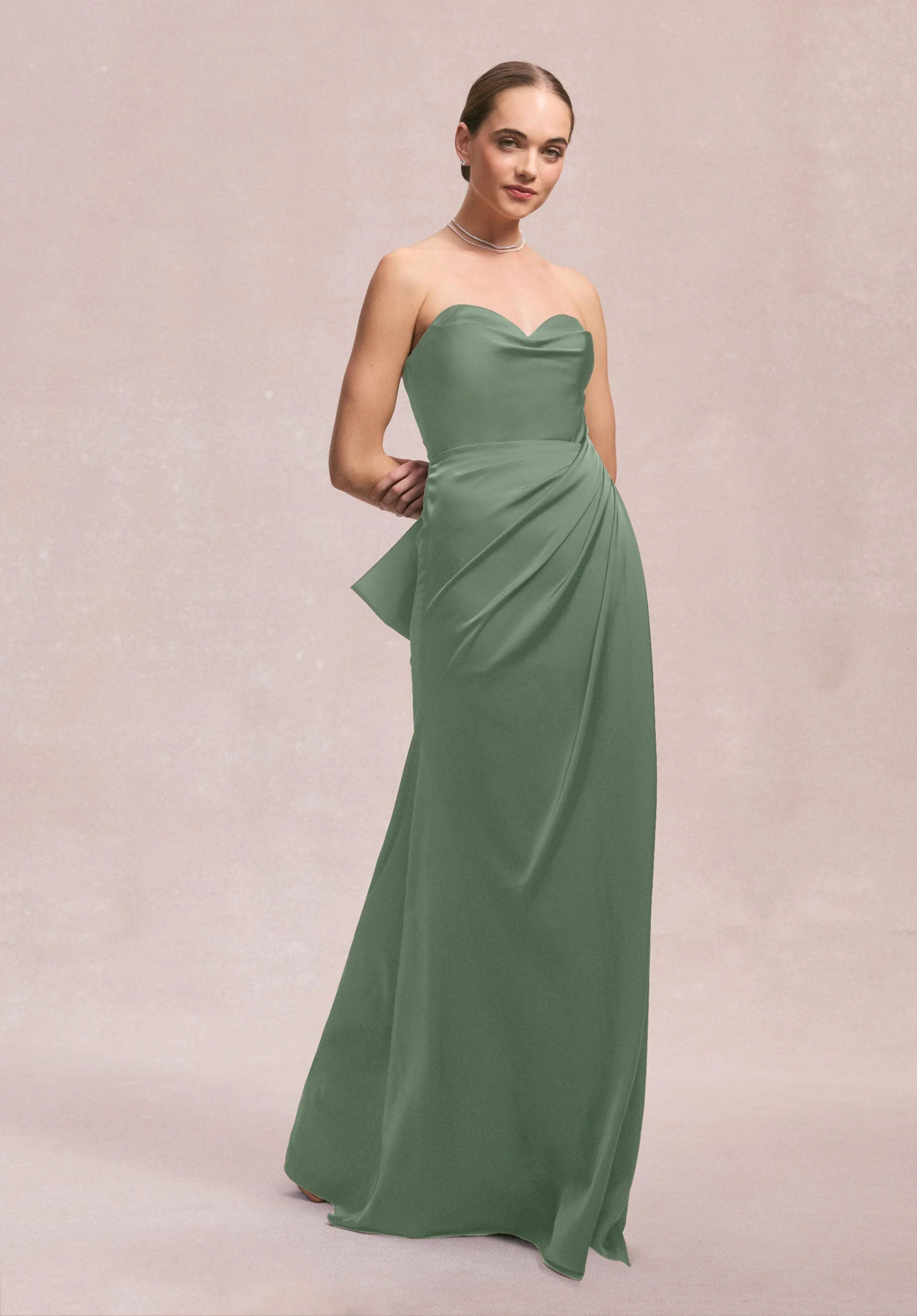 Luxe Satin Faux Wrap Bridesmaid Dress with Detachable Bow - Image 20