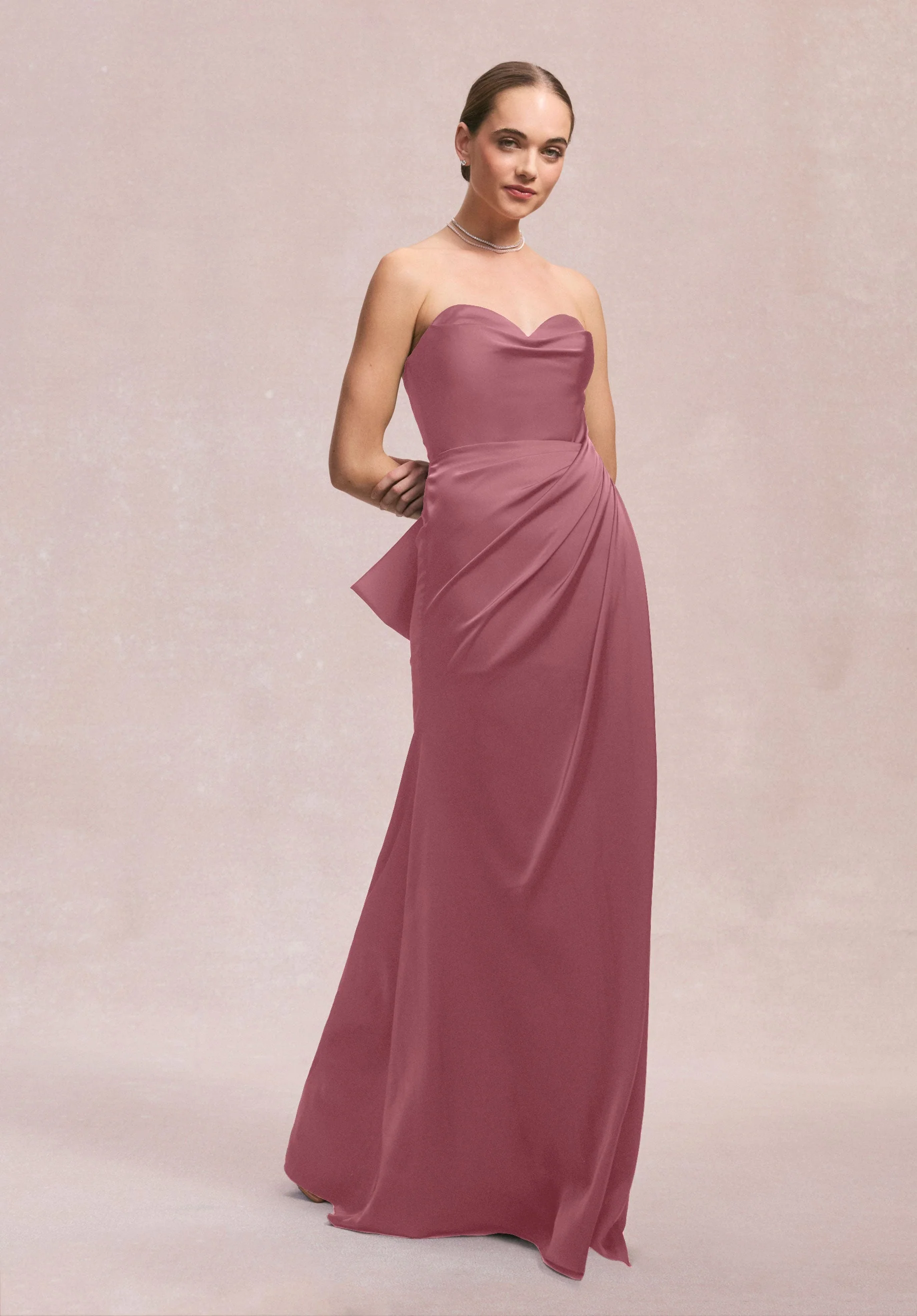 Luxe Satin Faux Wrap Bridesmaid Dress with Detachable Bow - Image 21