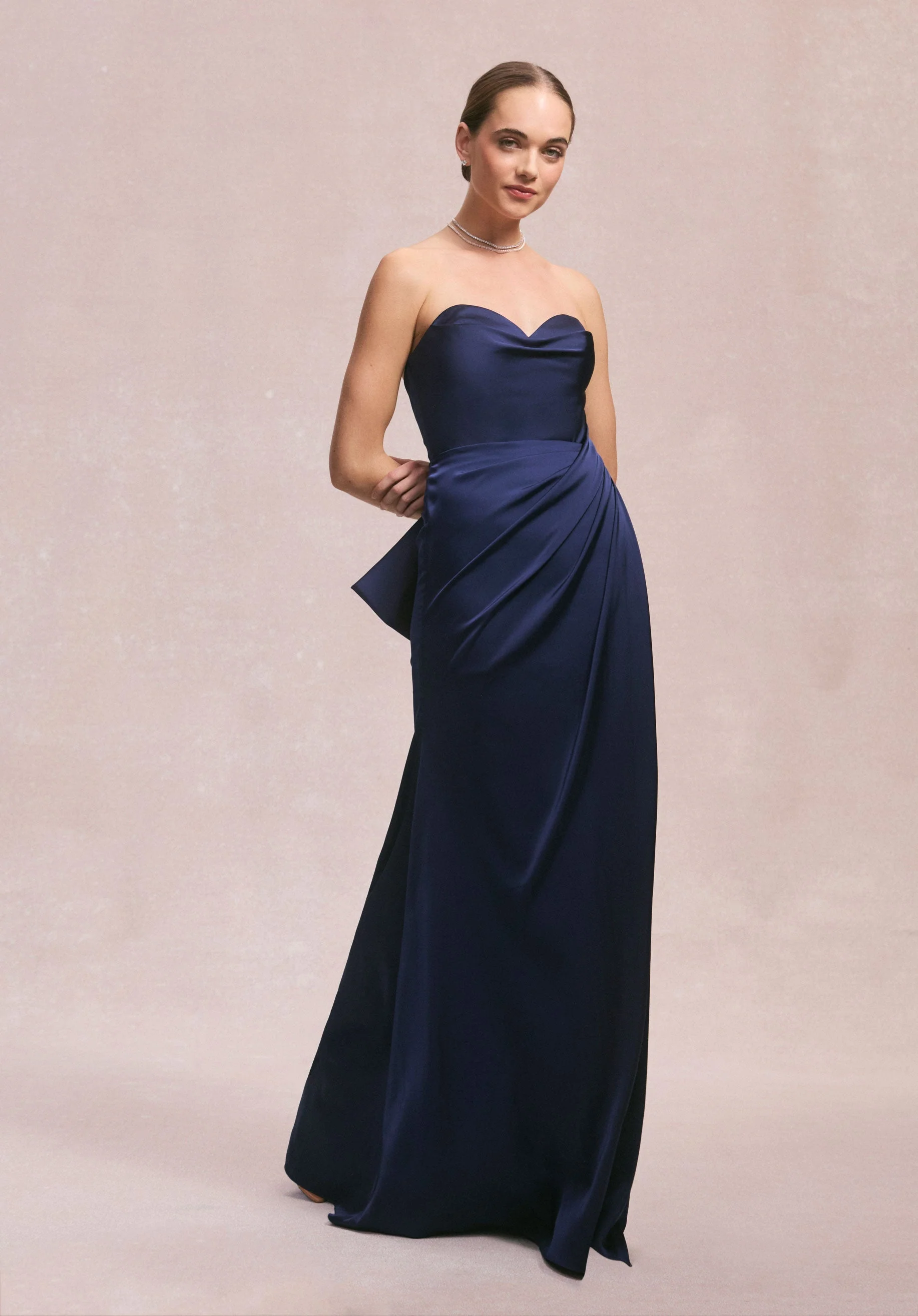 Luxe Satin Faux Wrap Bridesmaid Dress with Detachable Bow - Image 22