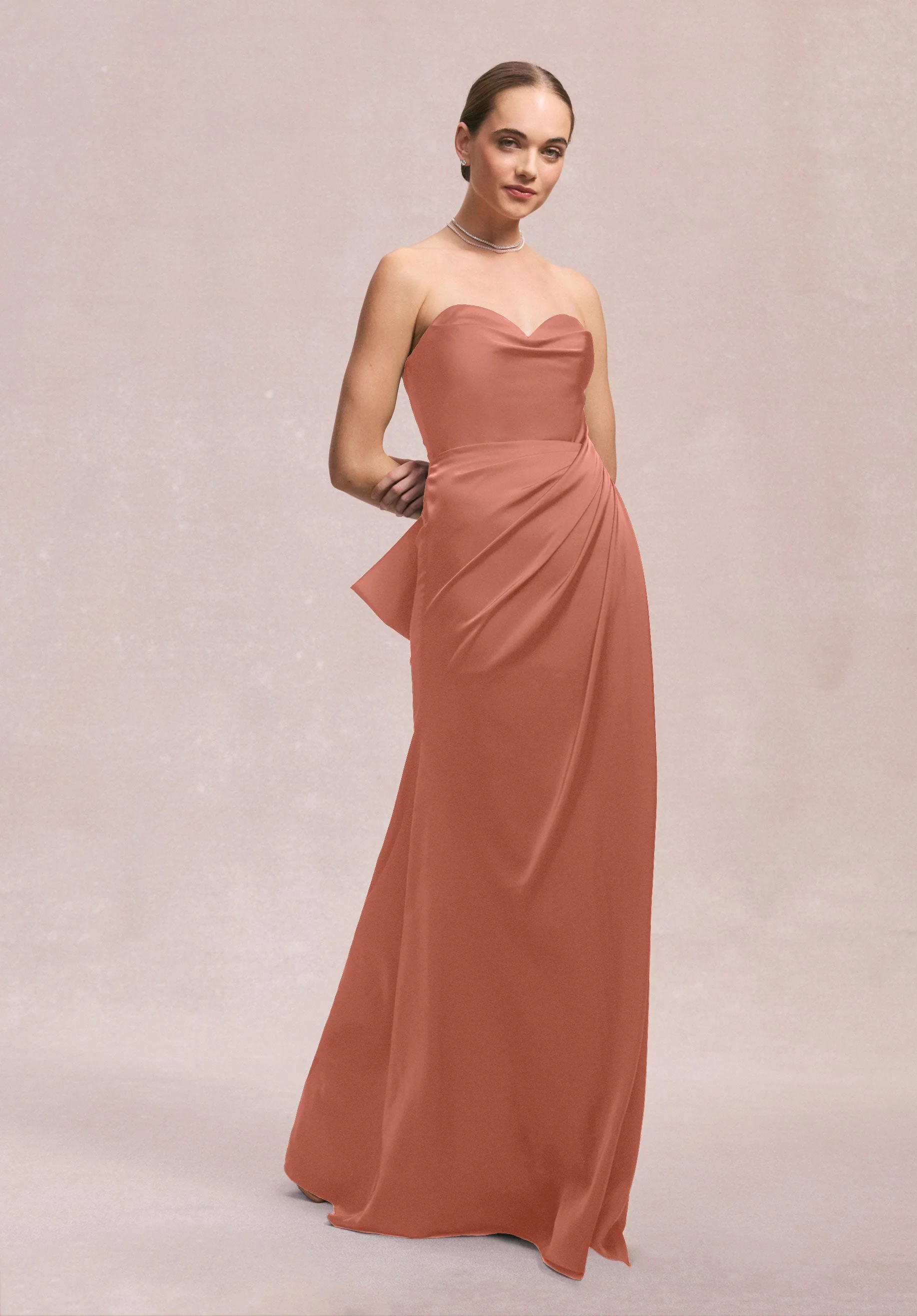 Luxe Satin Faux Wrap Bridesmaid Dress with Detachable Bow - Image 23