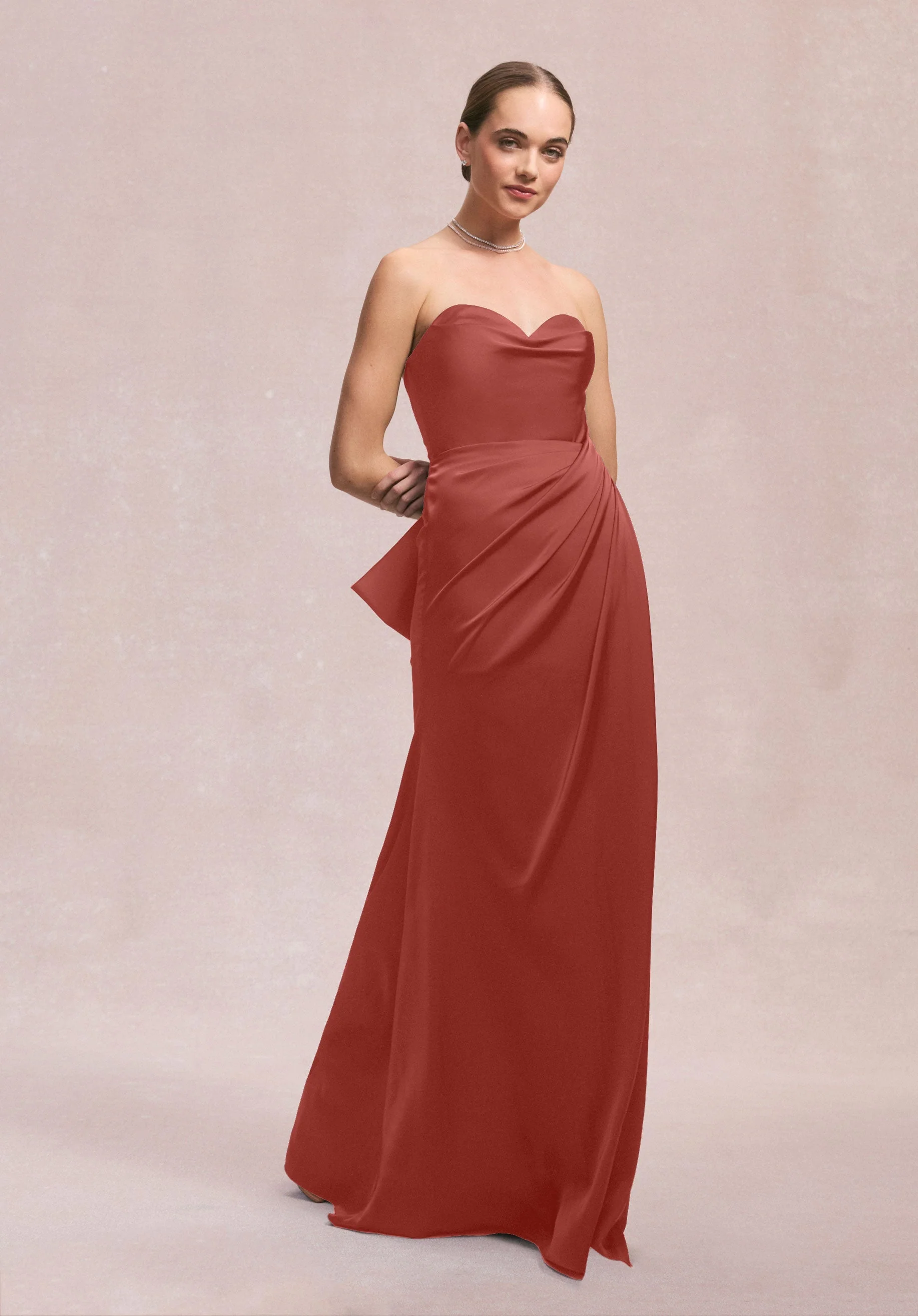 Luxe Satin Faux Wrap Bridesmaid Dress with Detachable Bow - Image 24