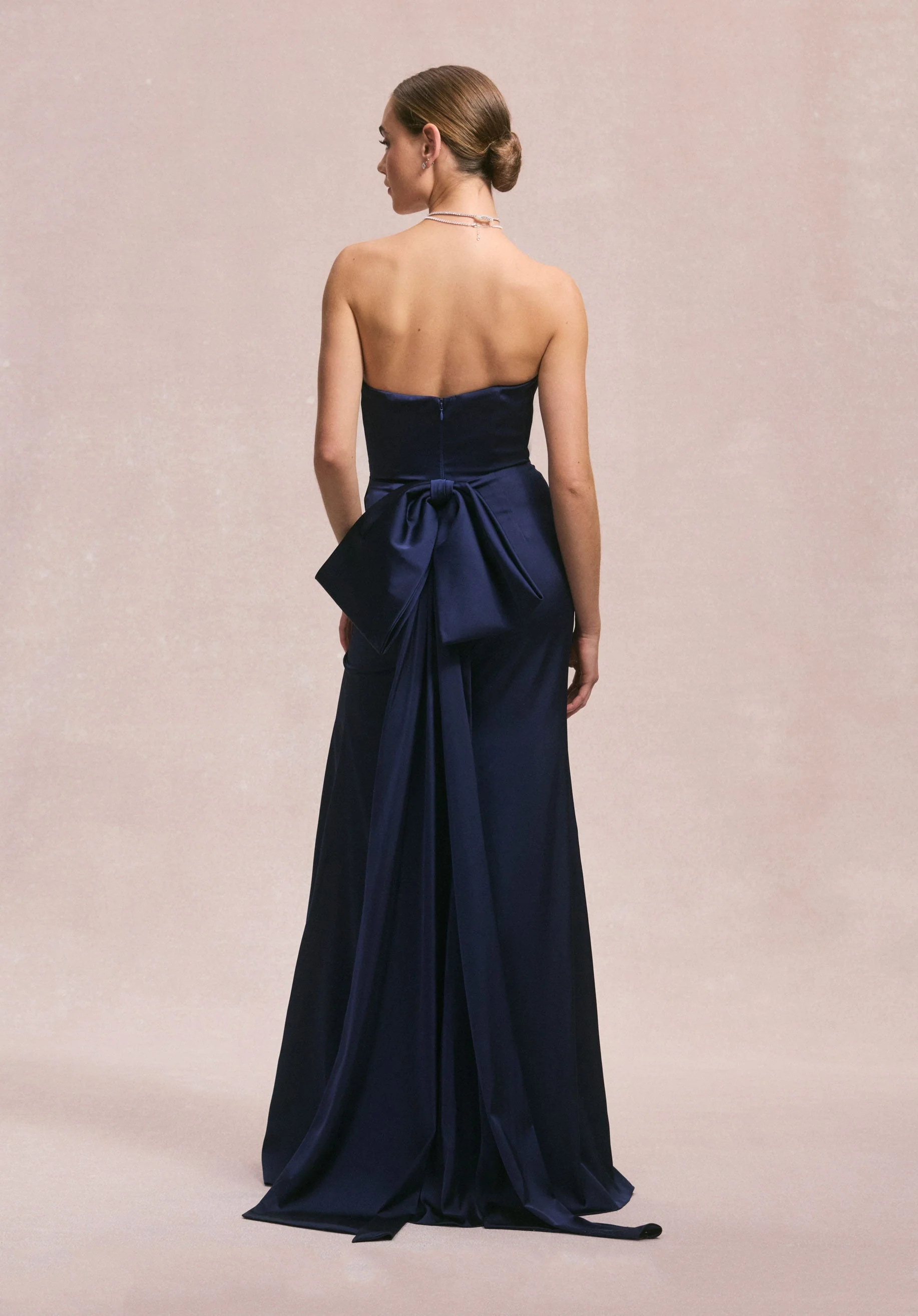 Luxe Satin Faux Wrap Bridesmaid Dress with Detachable Bow - Image 6