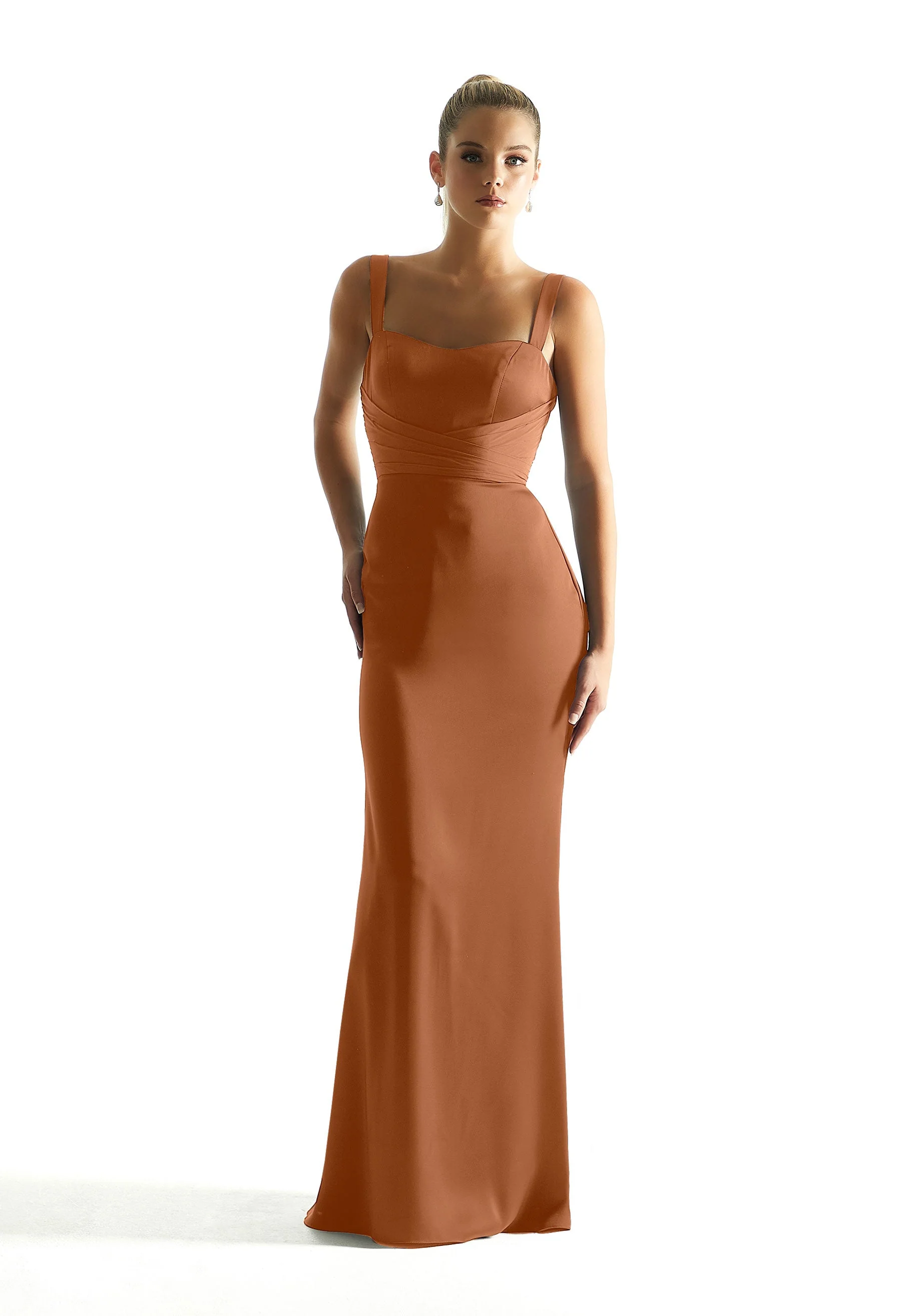 Luxe Satin Sheath Bridesmaid Dress with Chiffon Sash - Image 9
