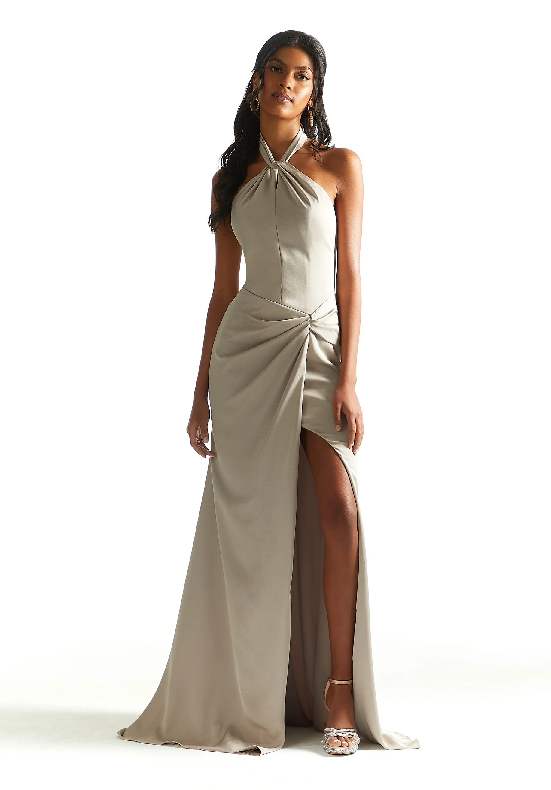 Luxe Satin Twisted Halter Bridesmaid Dress - Image 5