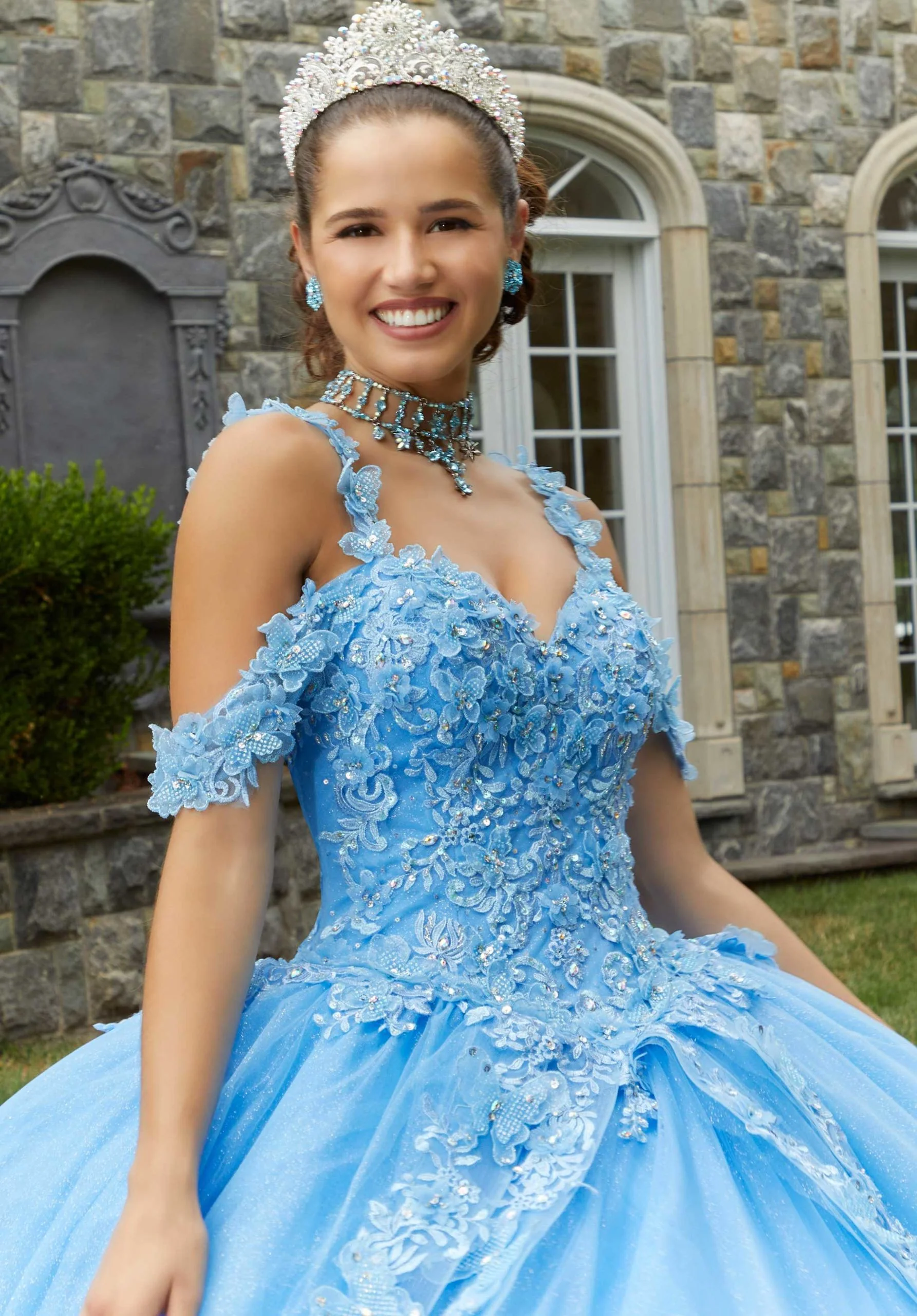 Metallic Embroidered Quinceañera Dress with Three-Dimensional Butterflies - Image 8