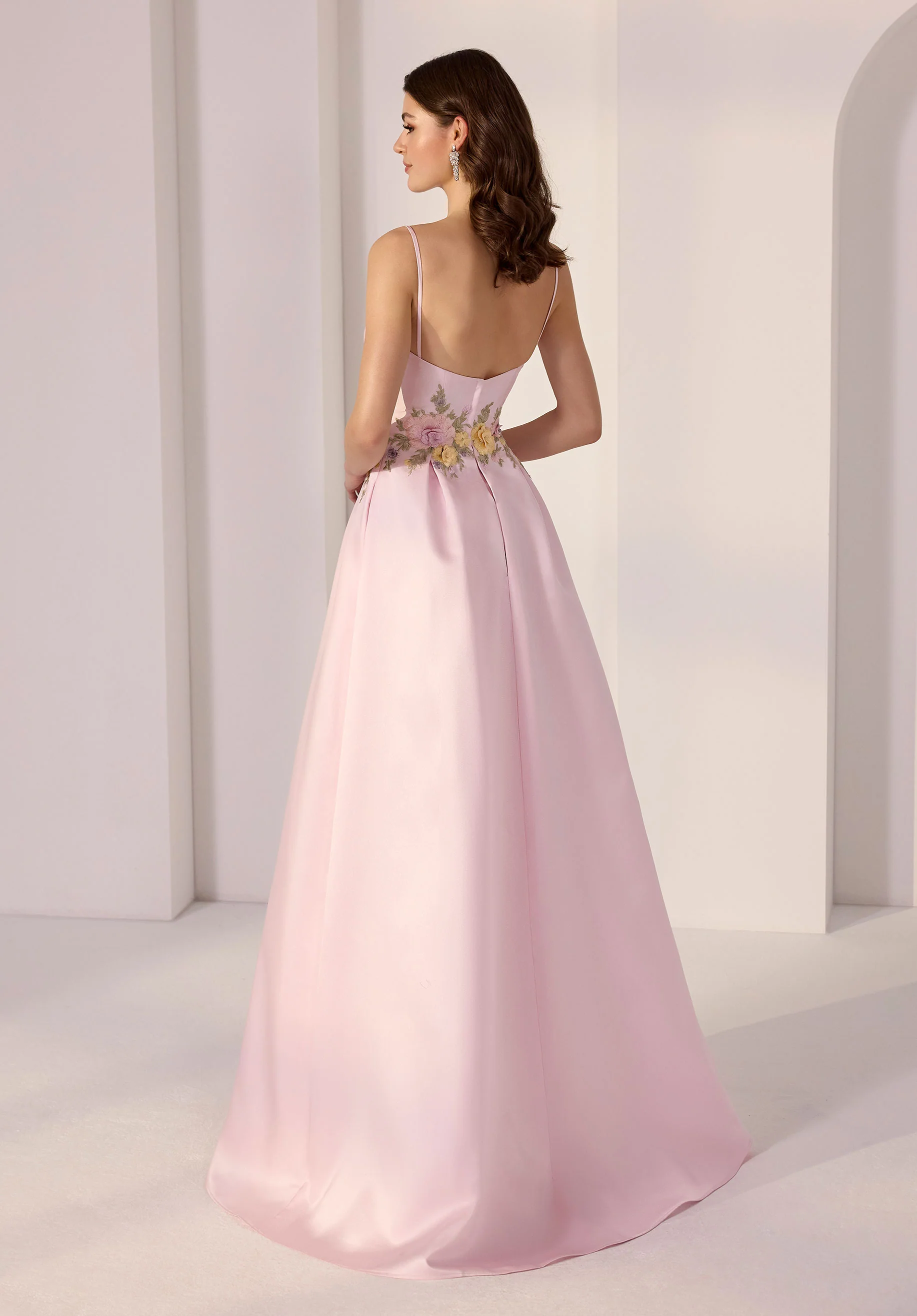Mikado Floral Embroidered Waist Party Dress - Image 3