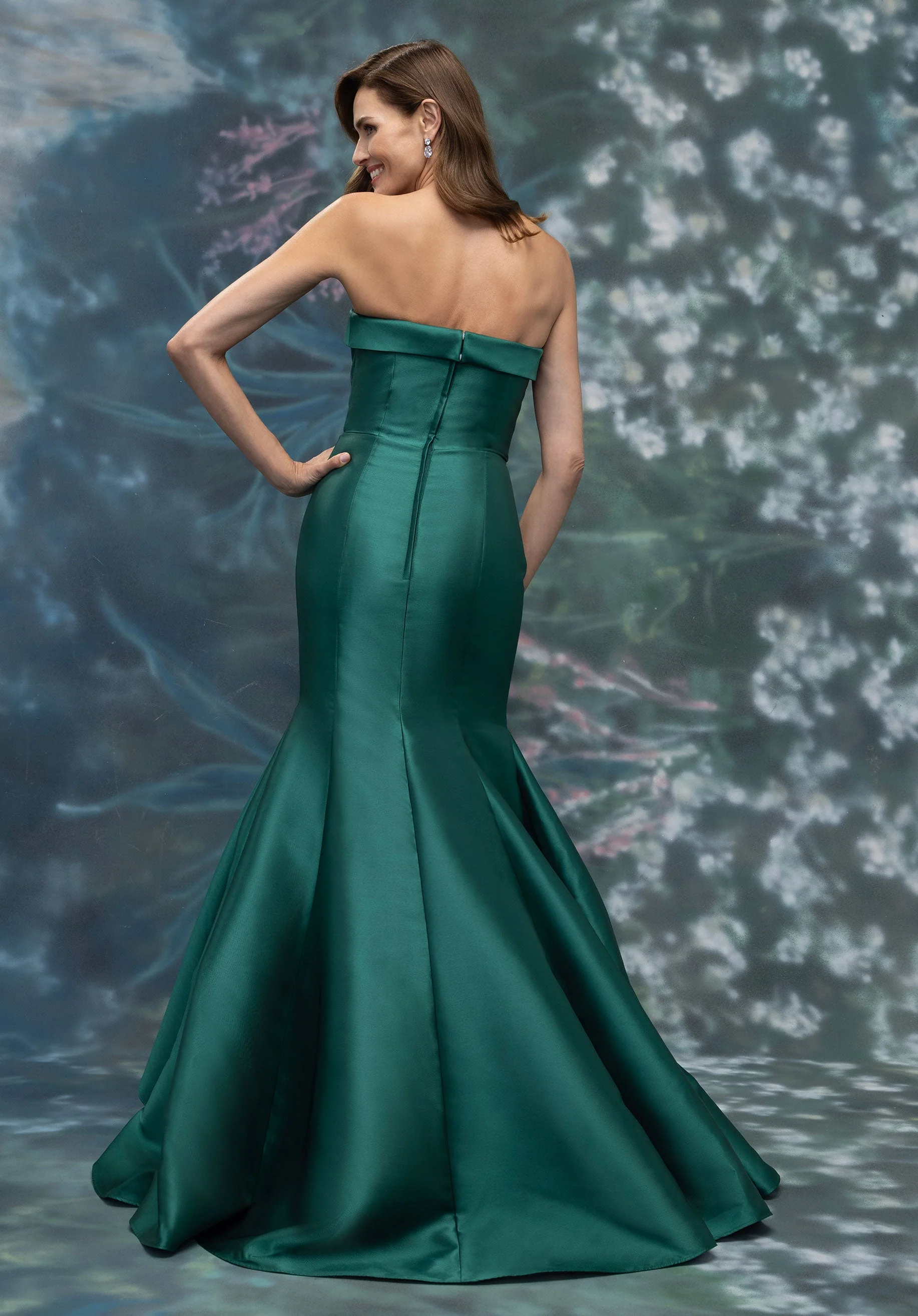 Mikado Mermaid Evening Gown with Strapless Beaded Tulle Neckline - Image 5