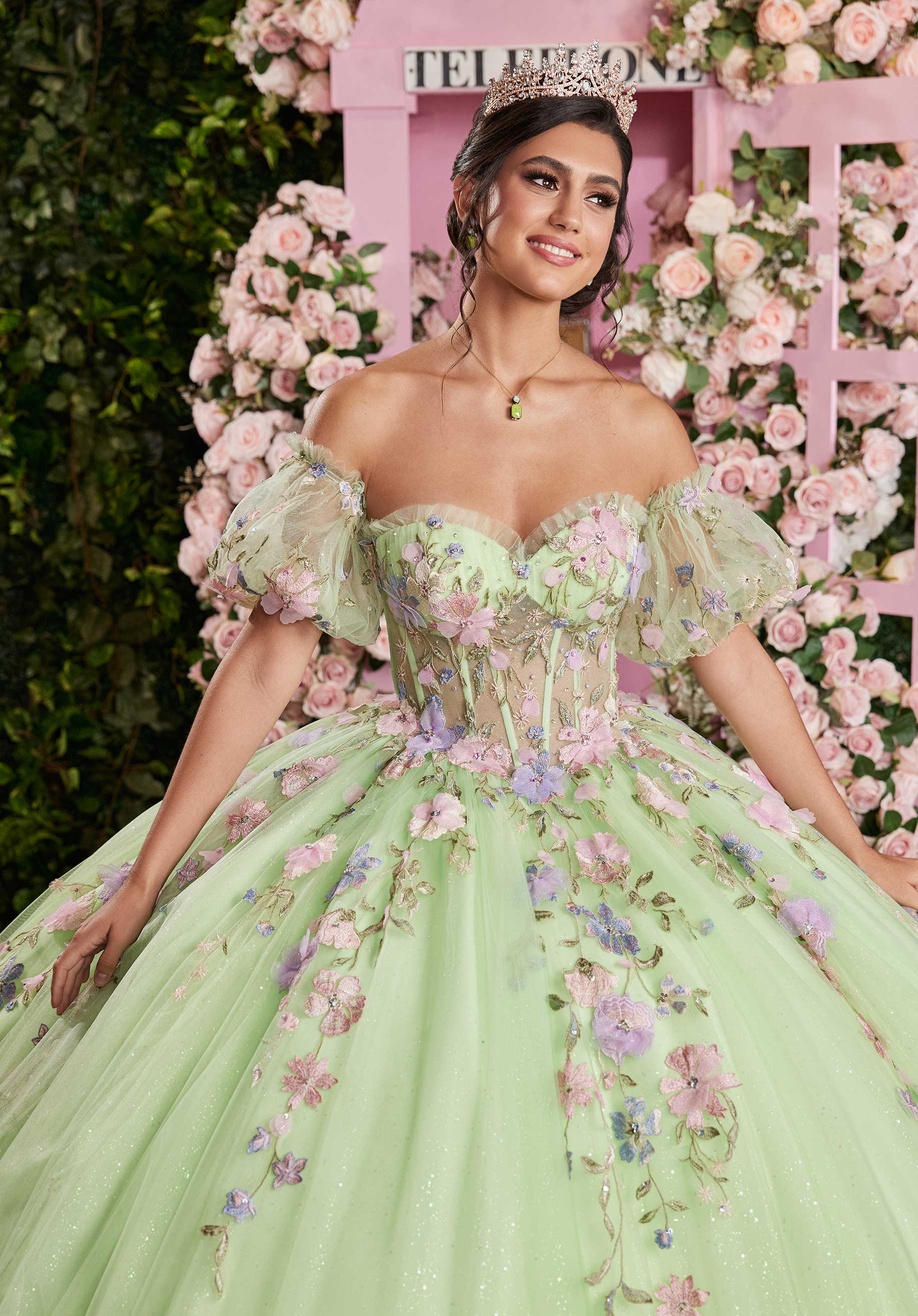 Multicolor Floral Sweetheart Quinceañera Dress with Ruffled Details - Image 3
