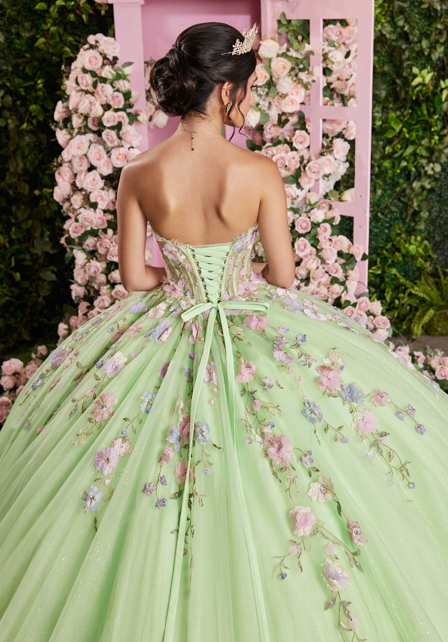 Multicolor Floral Sweetheart Quinceañera Dress with Ruffled Details - Image 9