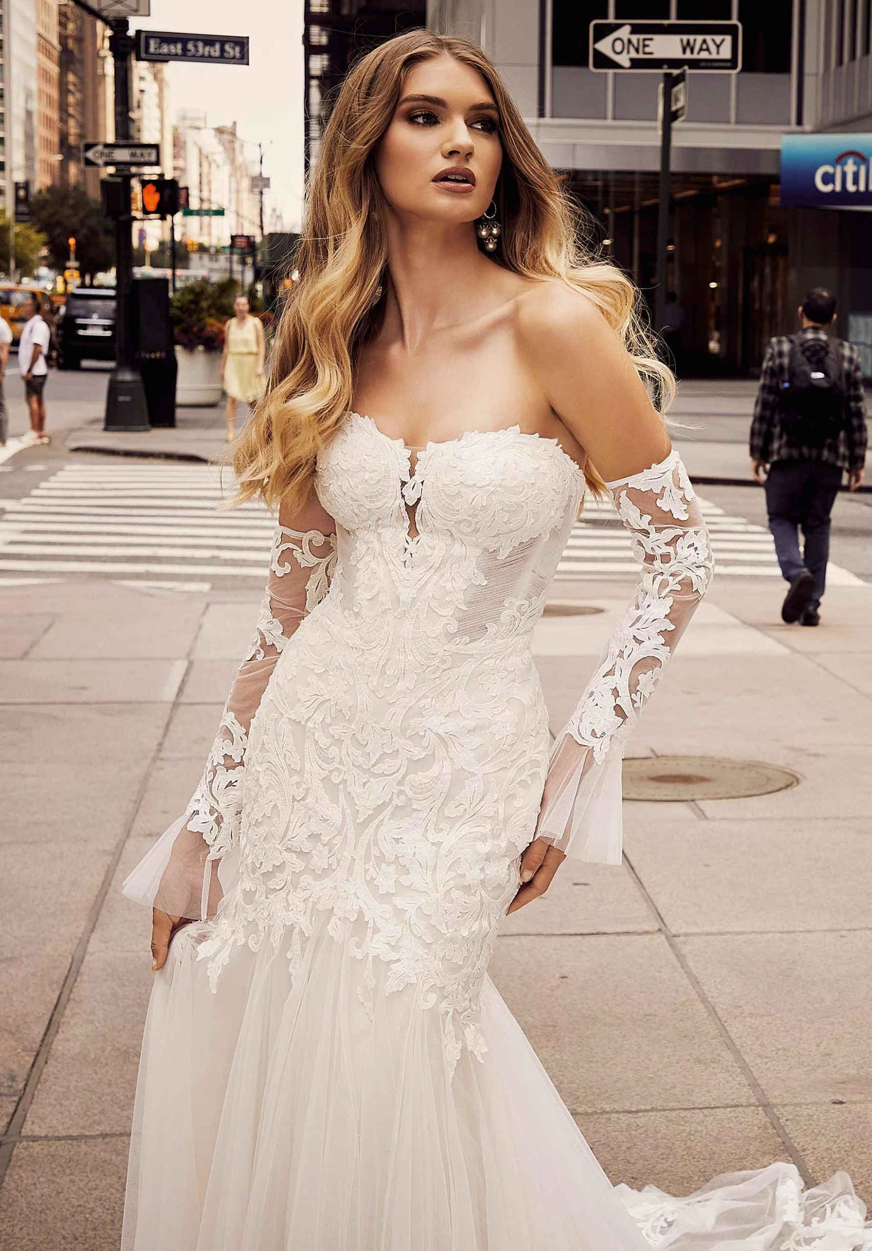 Net Sleeves with Lace Appliqués
