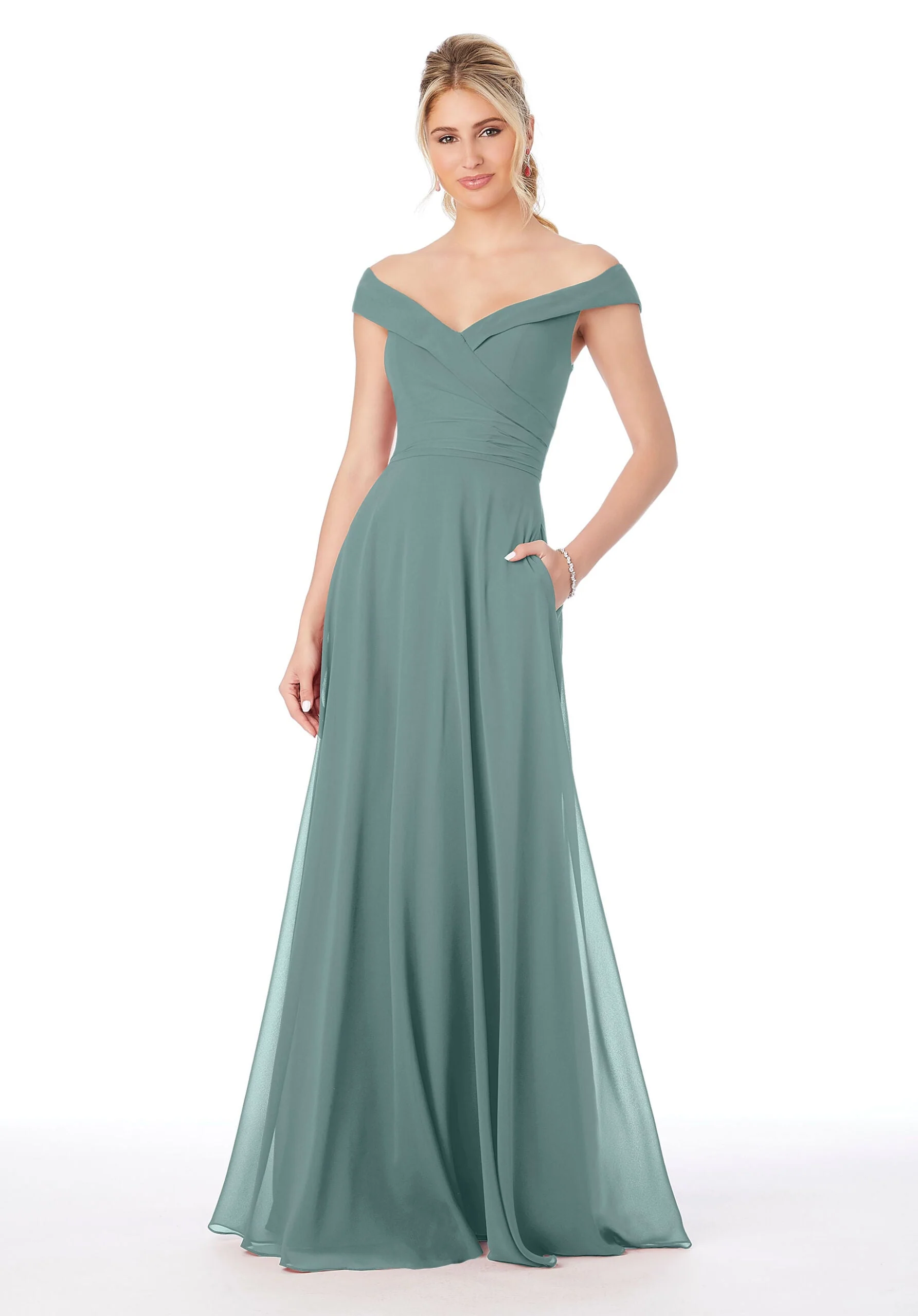 Off The Shoulder Chiffon Bridesmaid Dress - Image 20