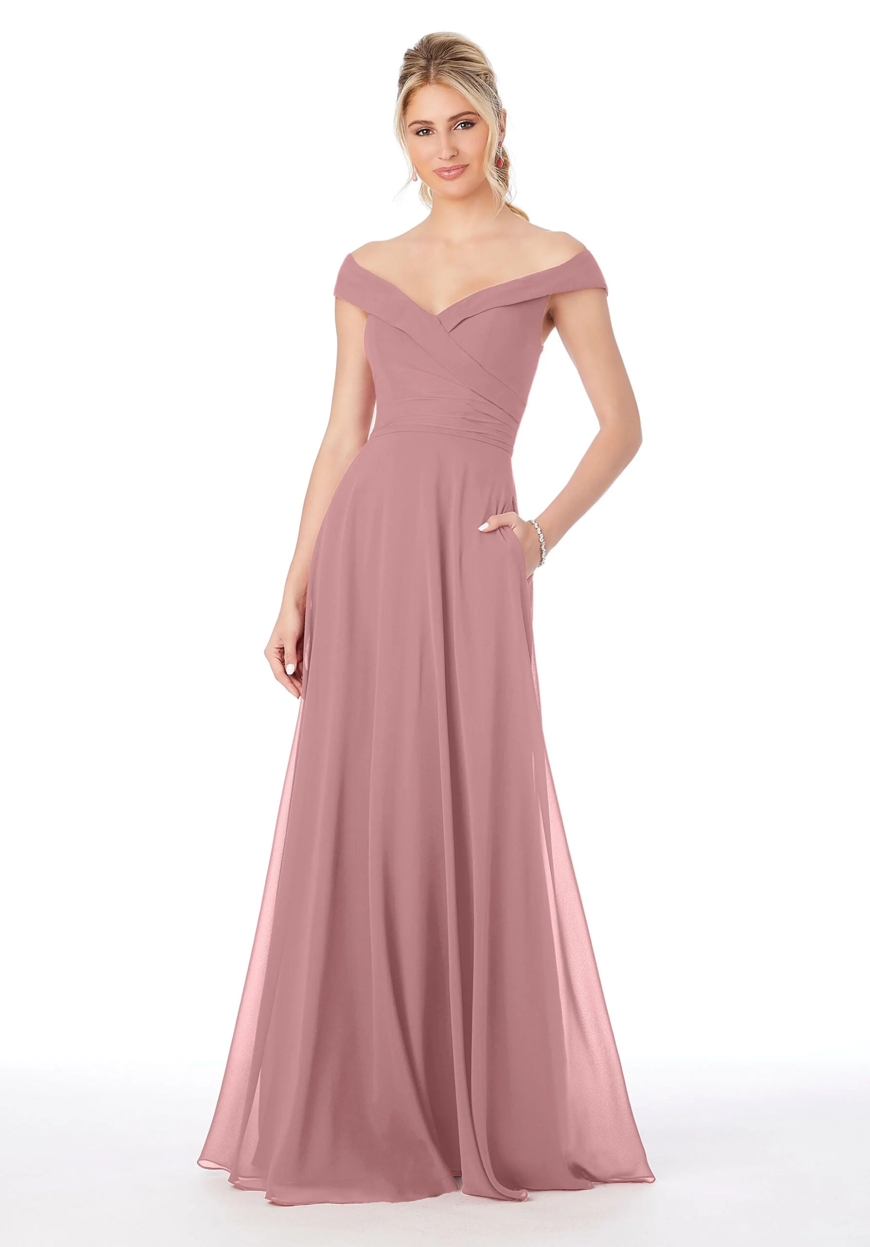 Off The Shoulder Chiffon Bridesmaid Dress - Image 21