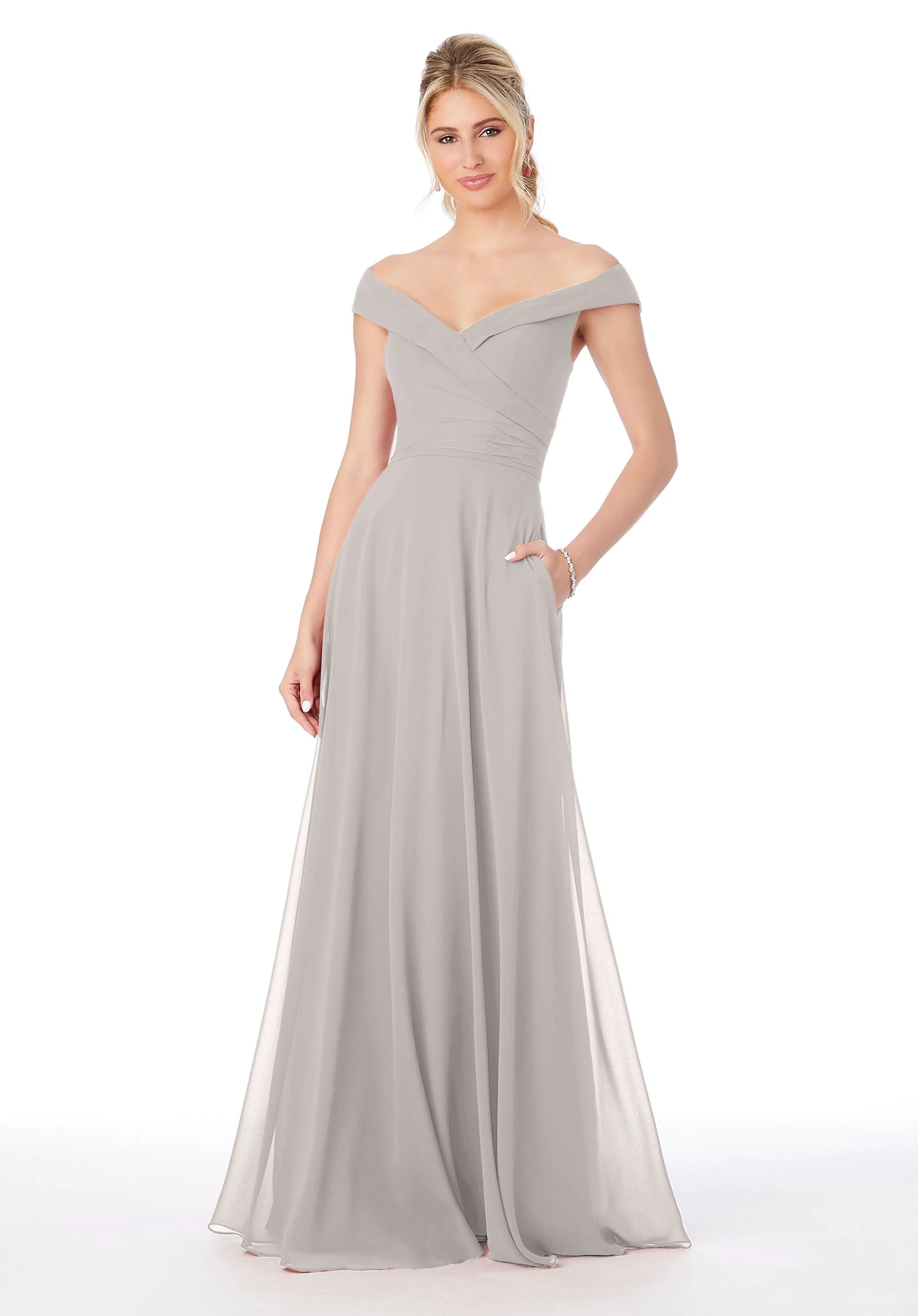 Off The Shoulder Chiffon Bridesmaid Dress - Image 6