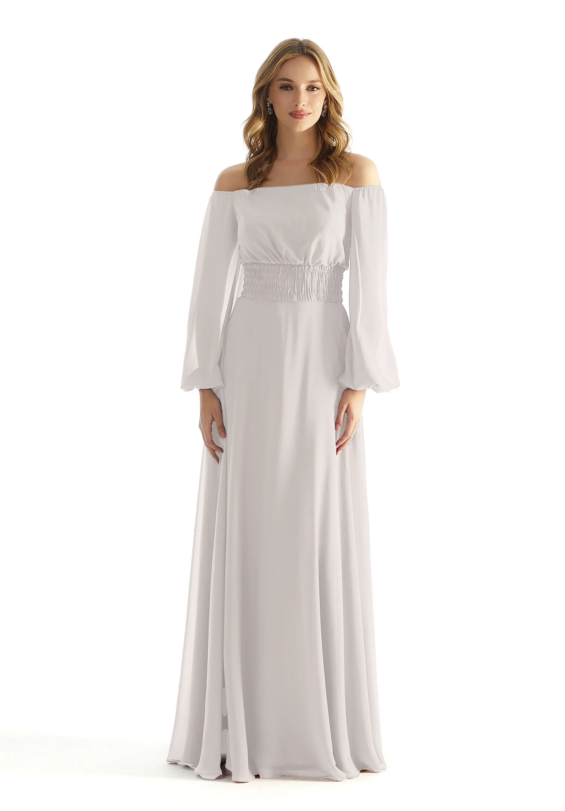 Off The Shoulder Chiffon Bridesmaid Dress with Ruched Waist - Image 52