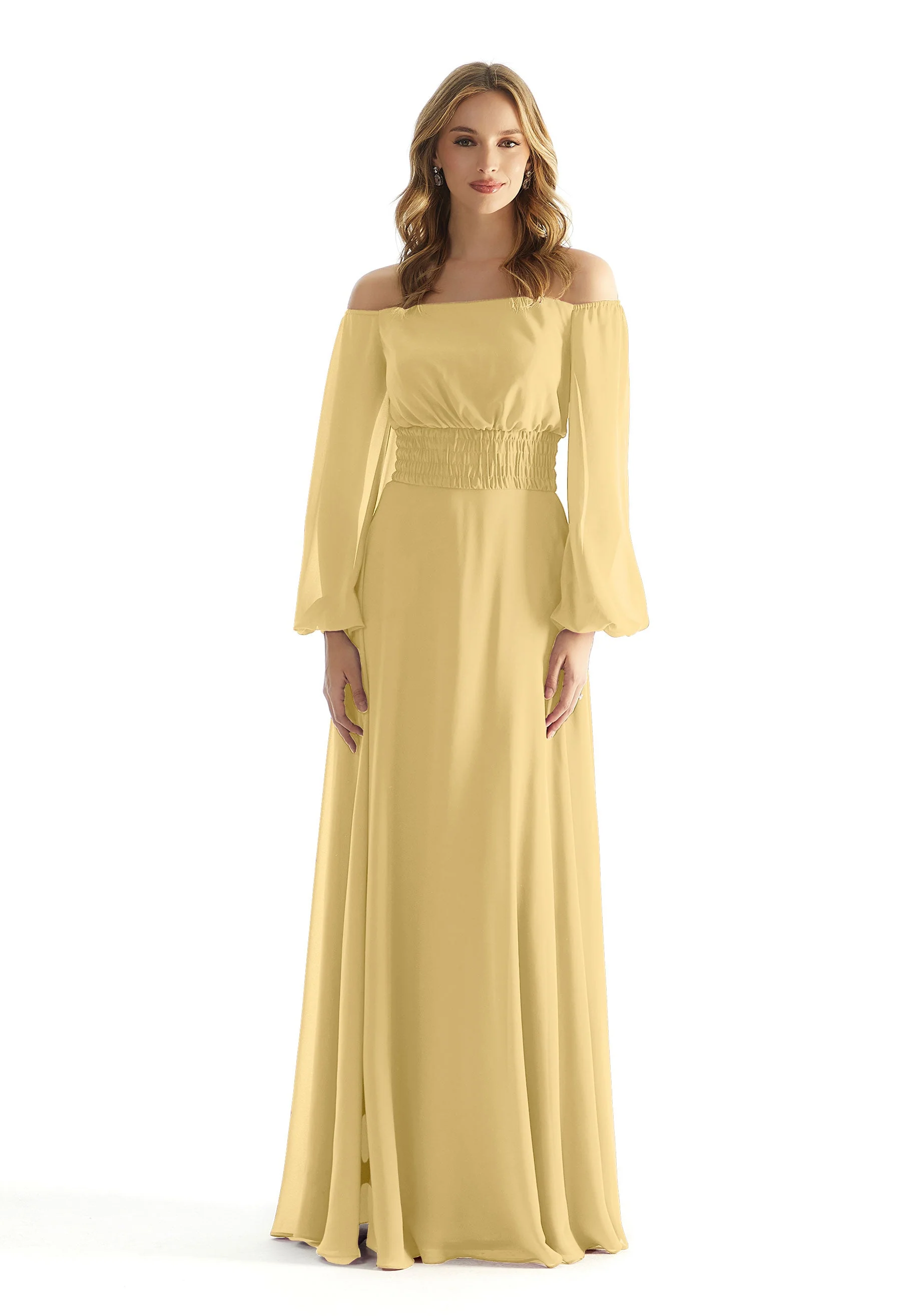 Off The Shoulder Chiffon Bridesmaid Dress with Ruched Waist - Image 8