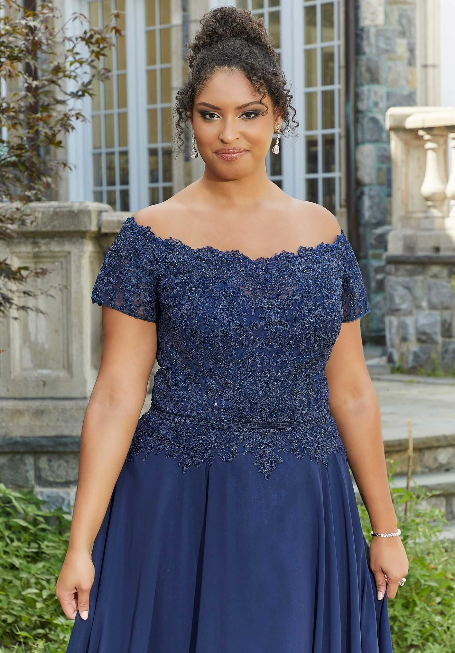 Beaded A-Line Evening Gown in Chiffon with Appliqués - Image 10