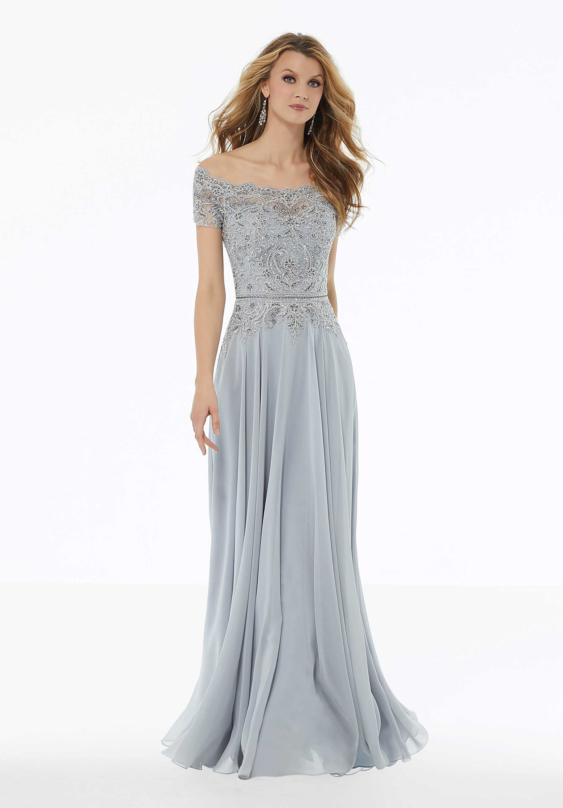 Beaded A-Line Evening Gown in Chiffon with Appliqués - Image 11
