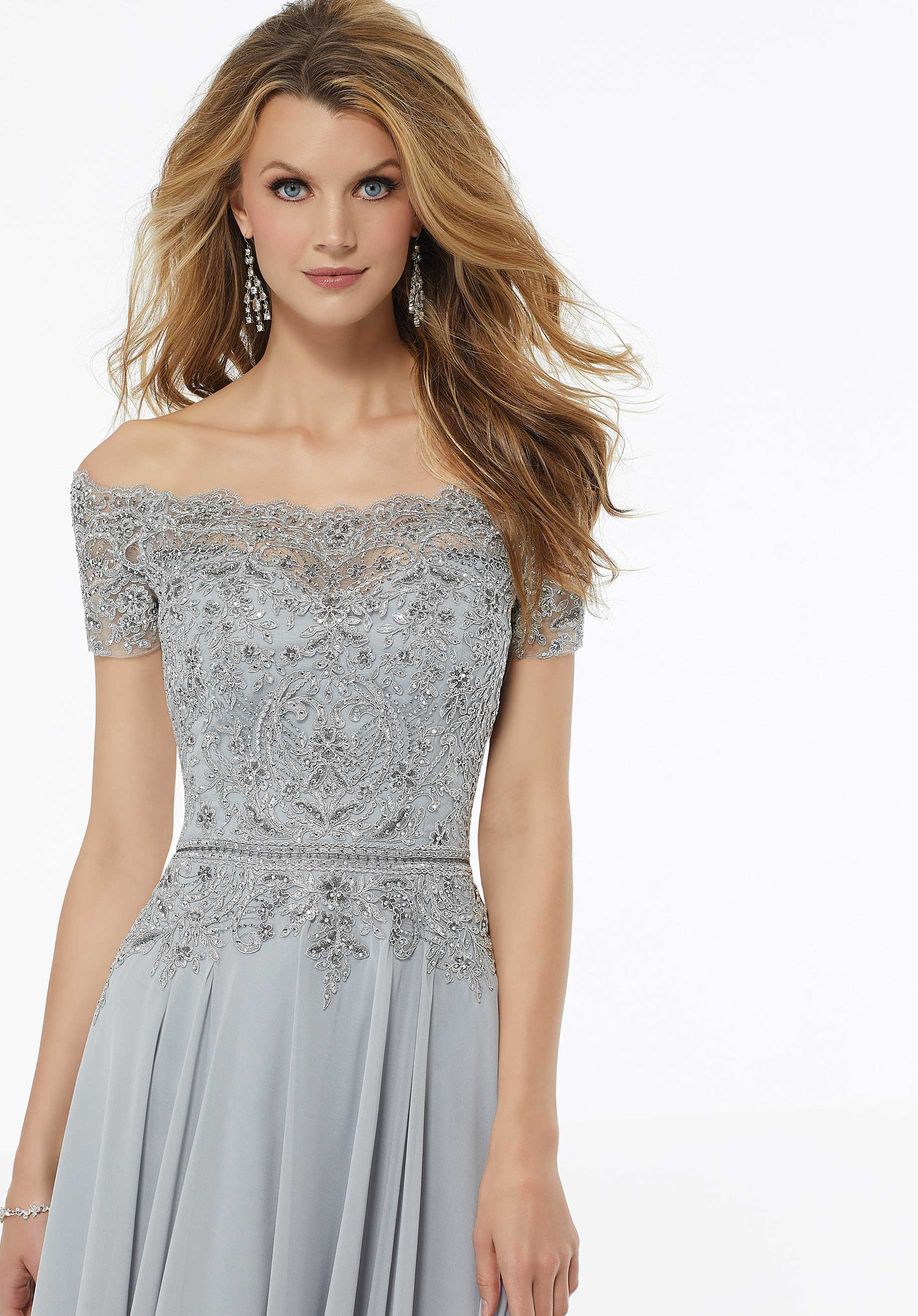 Beaded A-Line Evening Gown in Chiffon with Appliqués - Image 12