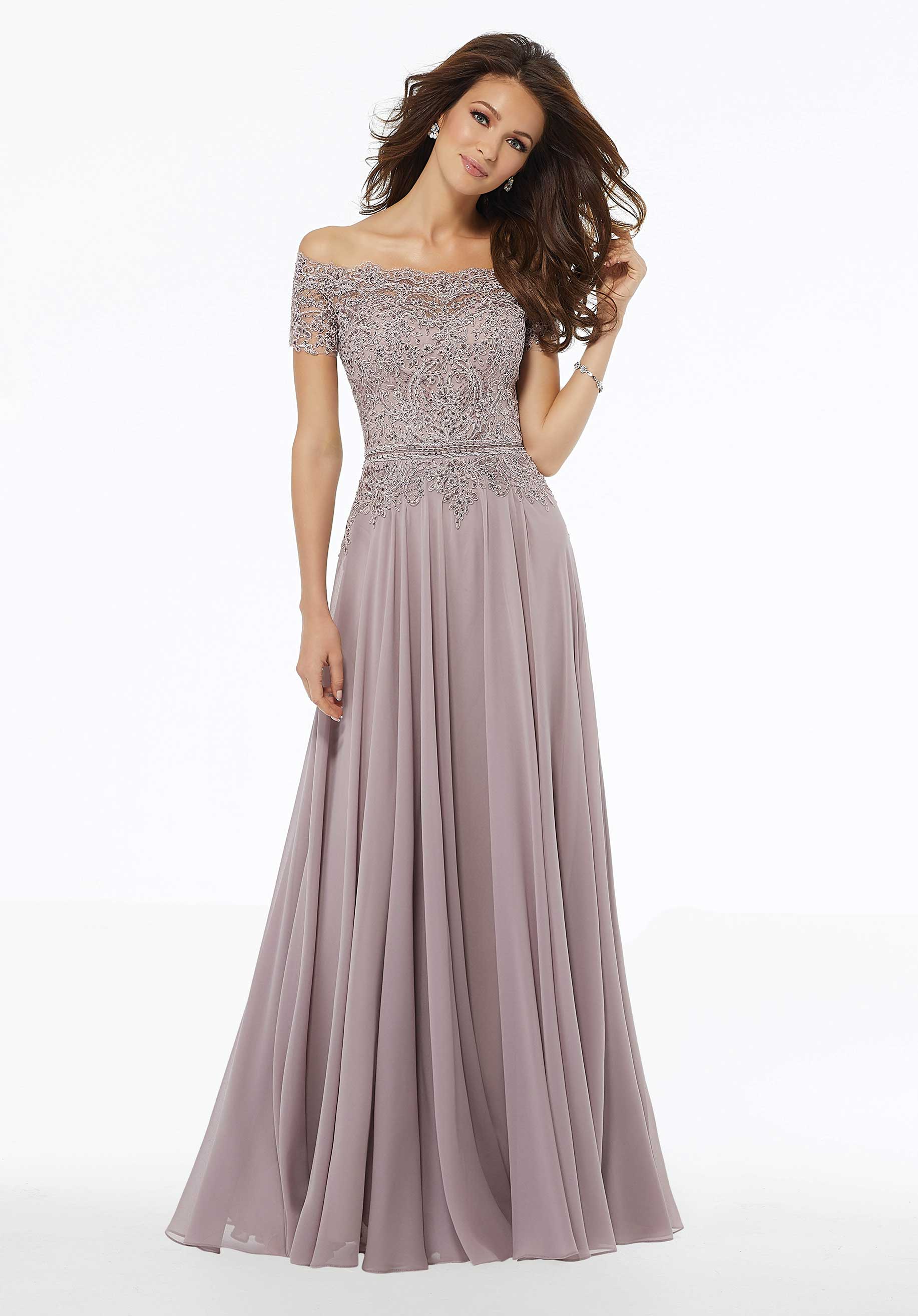 Beaded A-Line Evening Gown in Chiffon with Appliqués - Image 13