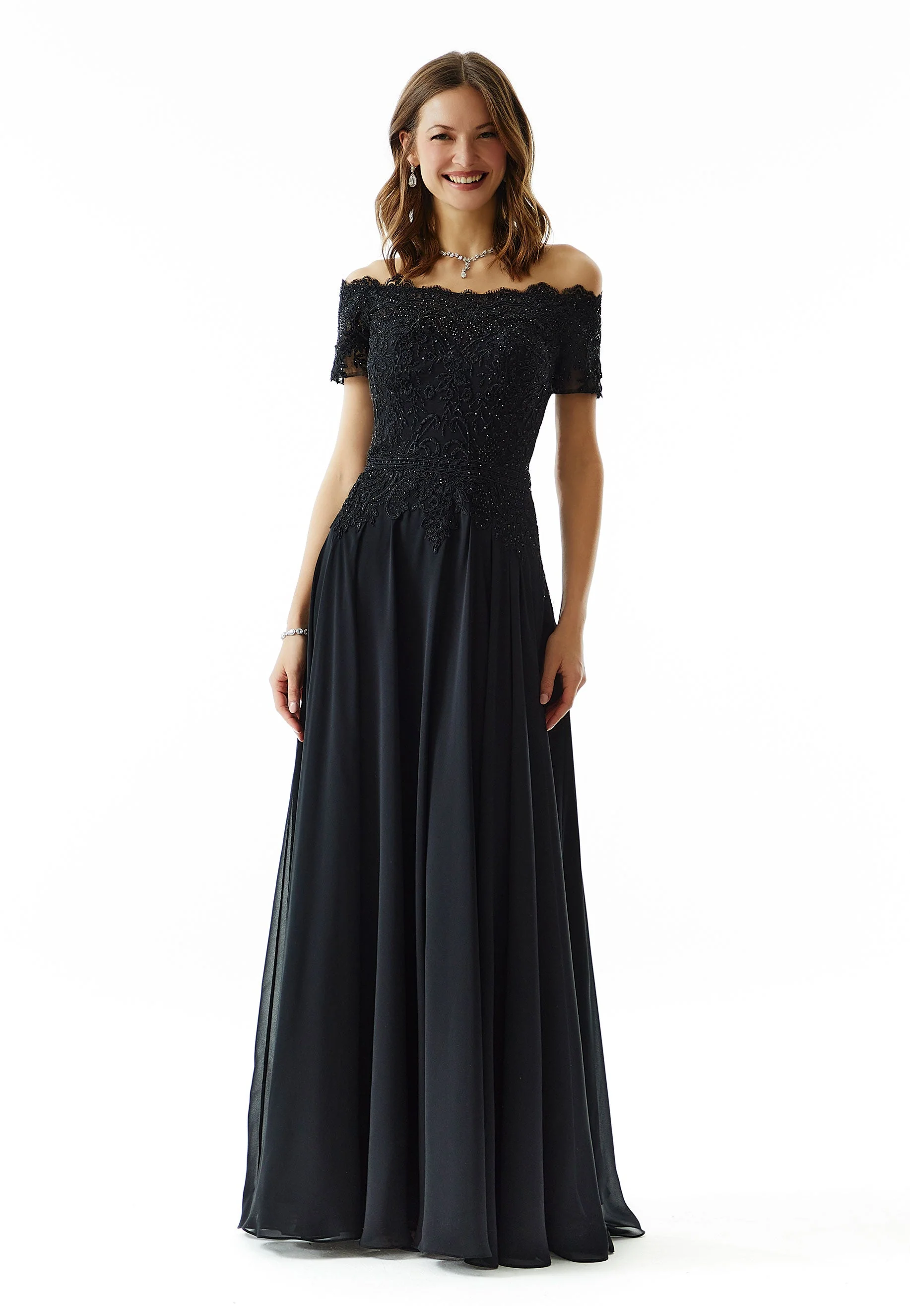 Beaded A-Line Evening Gown in Chiffon with Appliqués - Image 5