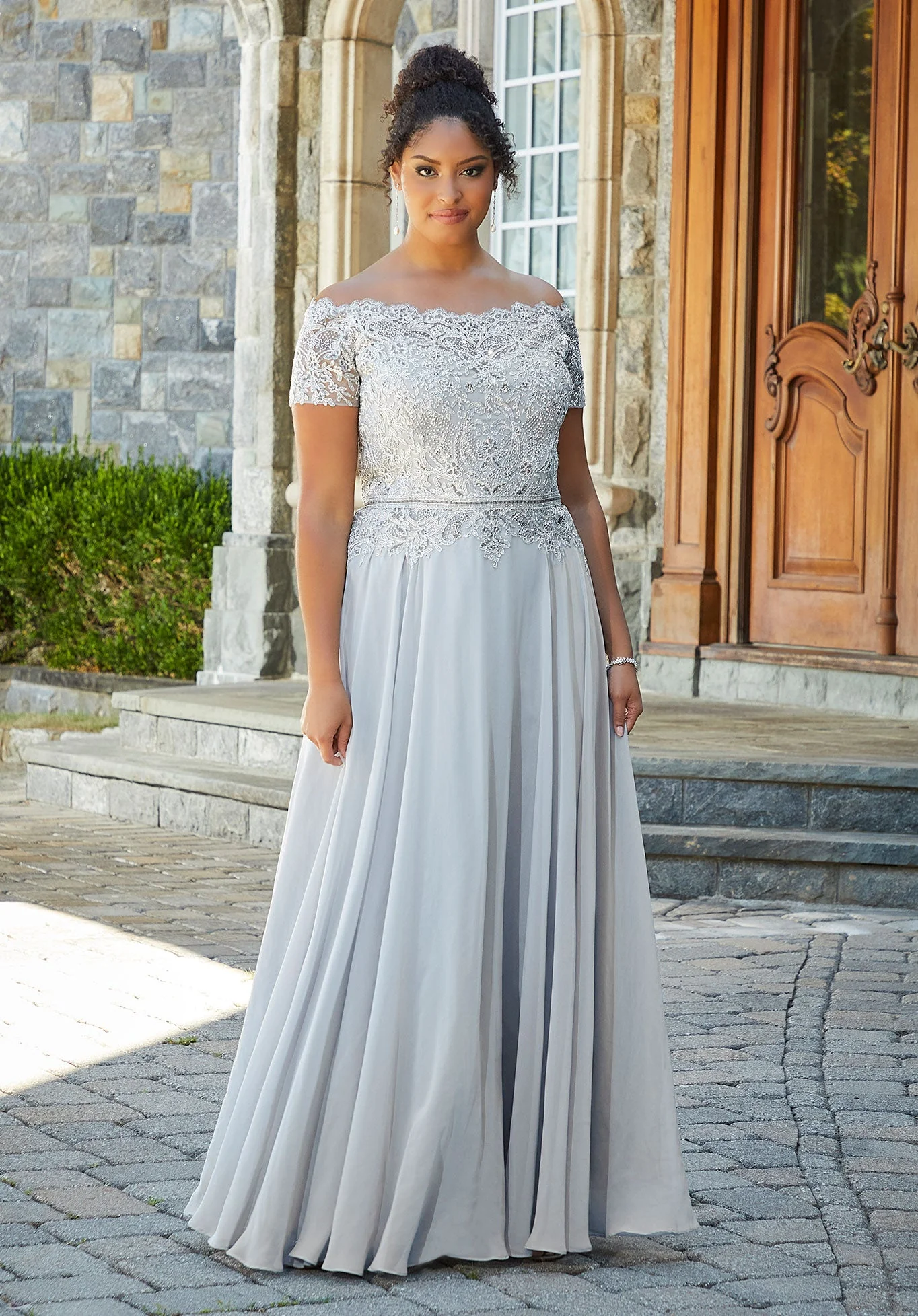 Beaded A-Line Evening Gown in Chiffon with Appliqués - Image 7