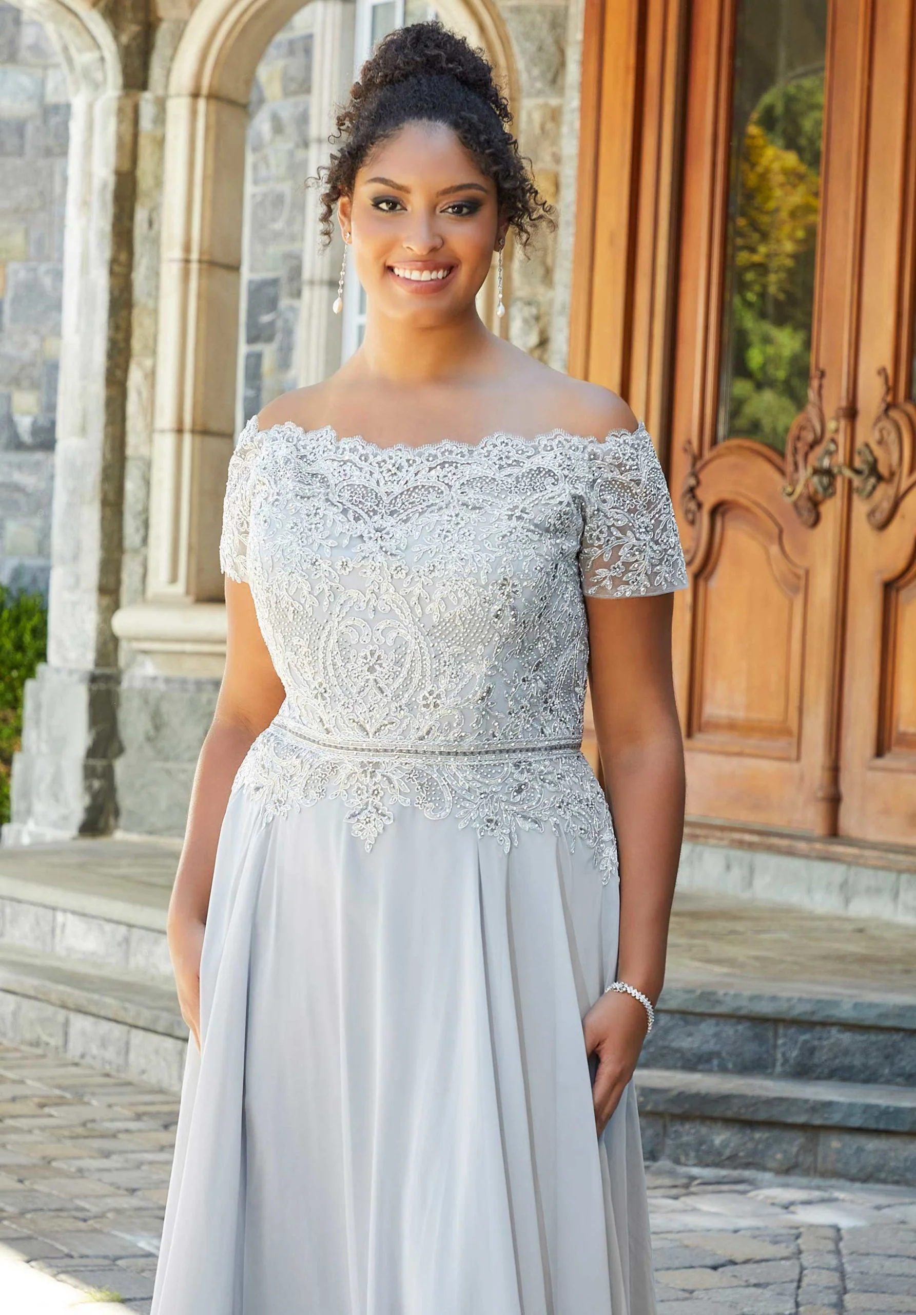 Beaded A-Line Evening Gown in Chiffon with Appliqués - Image 8