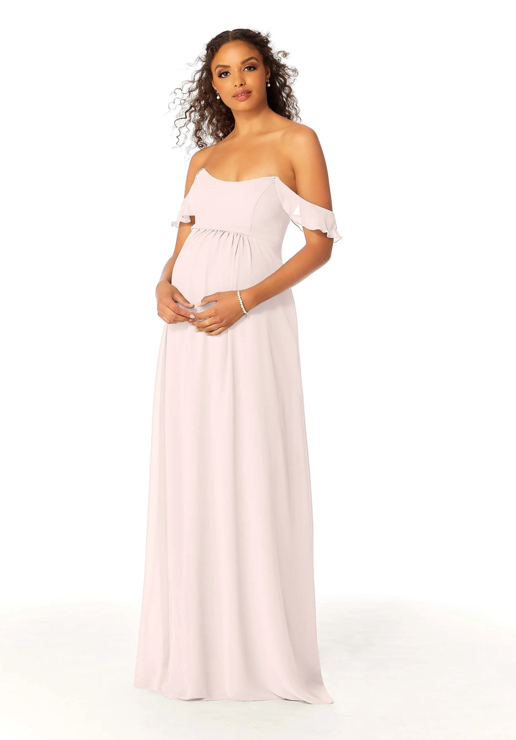 Off The Shoulder Chiffon Maternity Bridesmaid Dress - Image 22