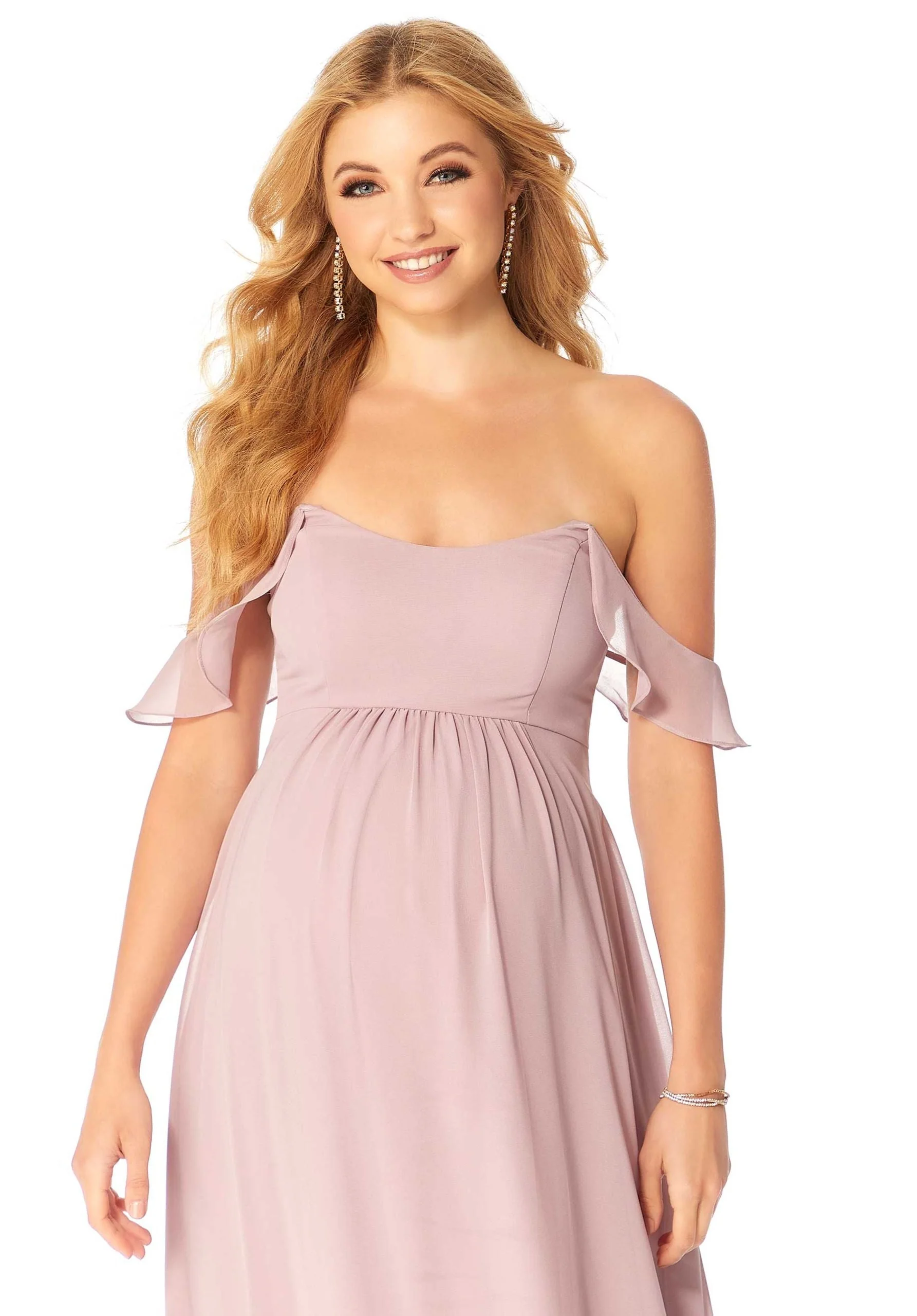 Off The Shoulder Chiffon Maternity Bridesmaid Dress - Image 3