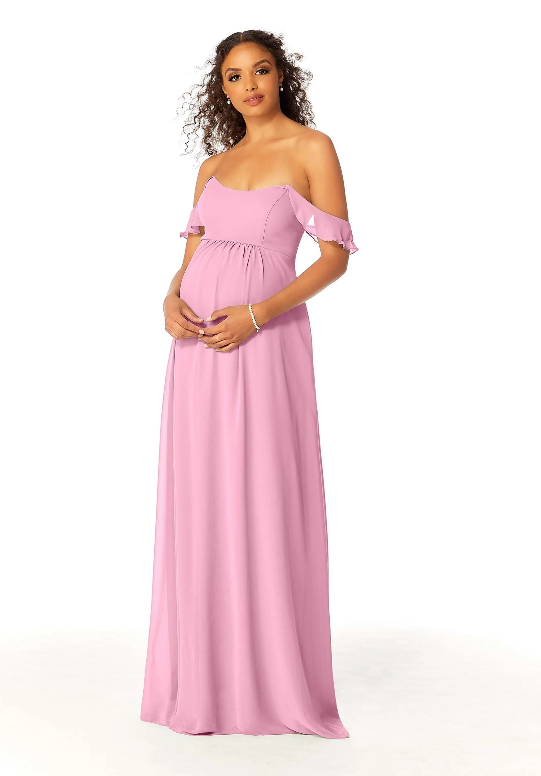 Off The Shoulder Chiffon Maternity Bridesmaid Dress - Image 38