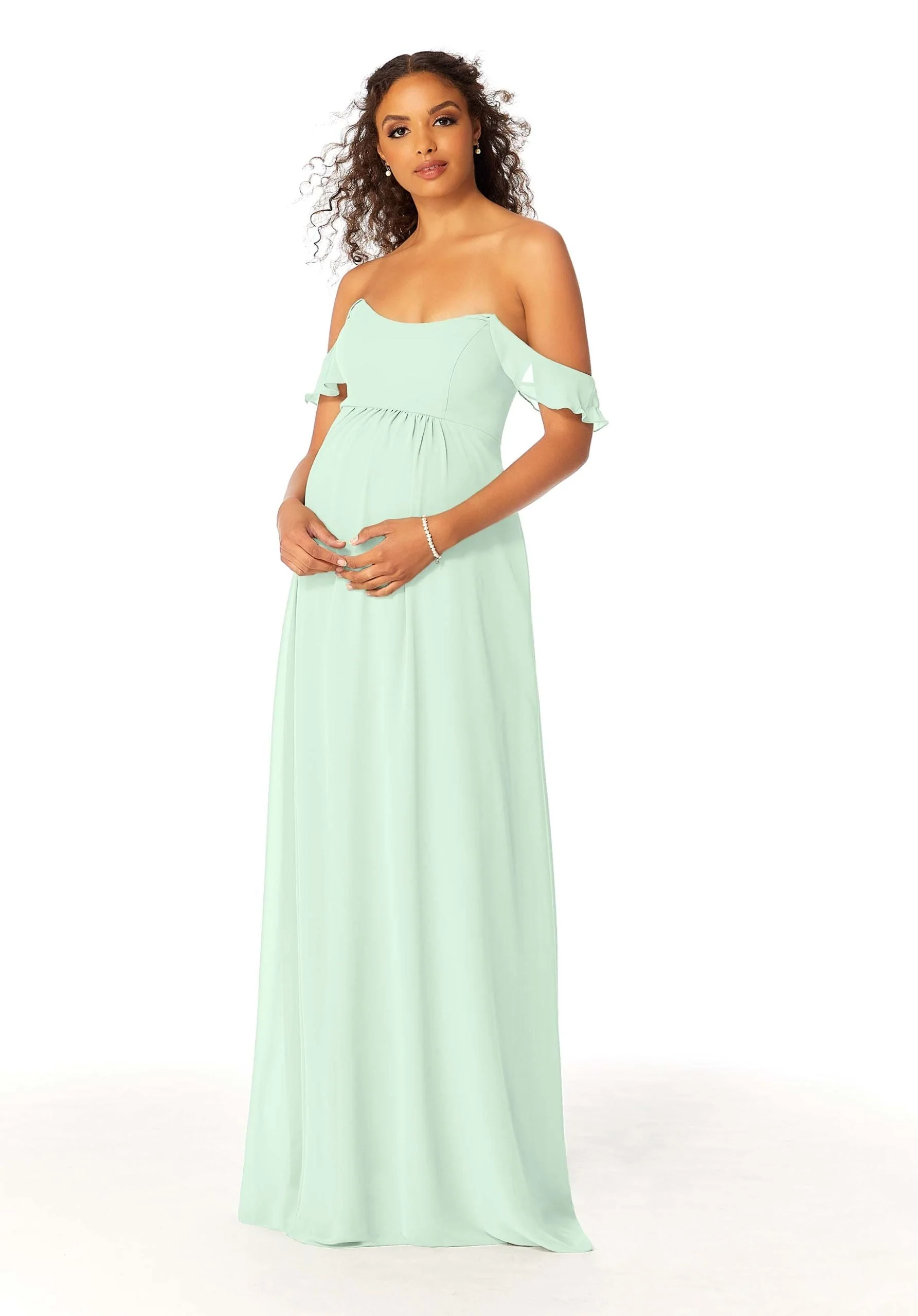 Off The Shoulder Chiffon Maternity Bridesmaid Dress - Image 44
