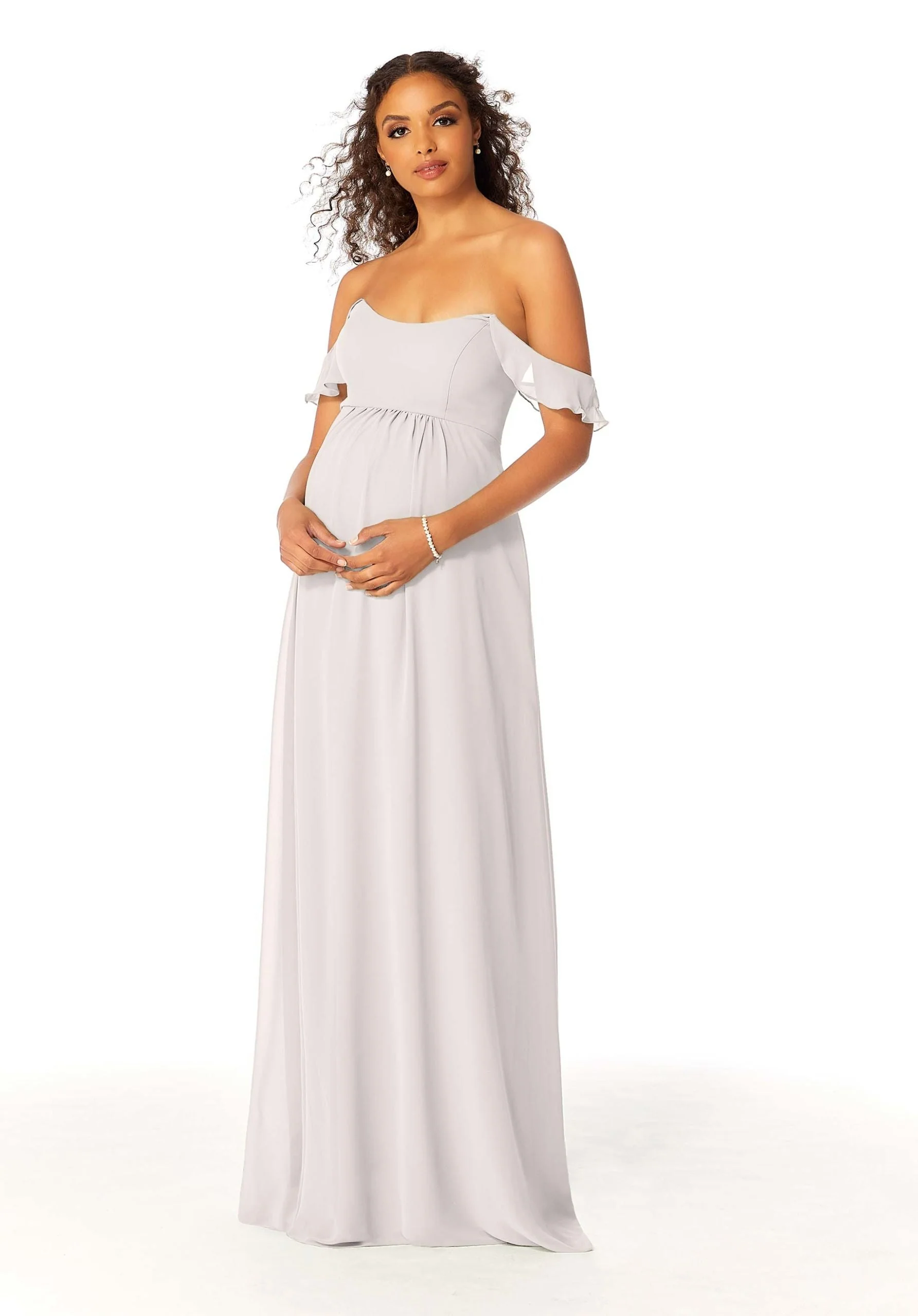 Off The Shoulder Chiffon Maternity Bridesmaid Dress - Image 45