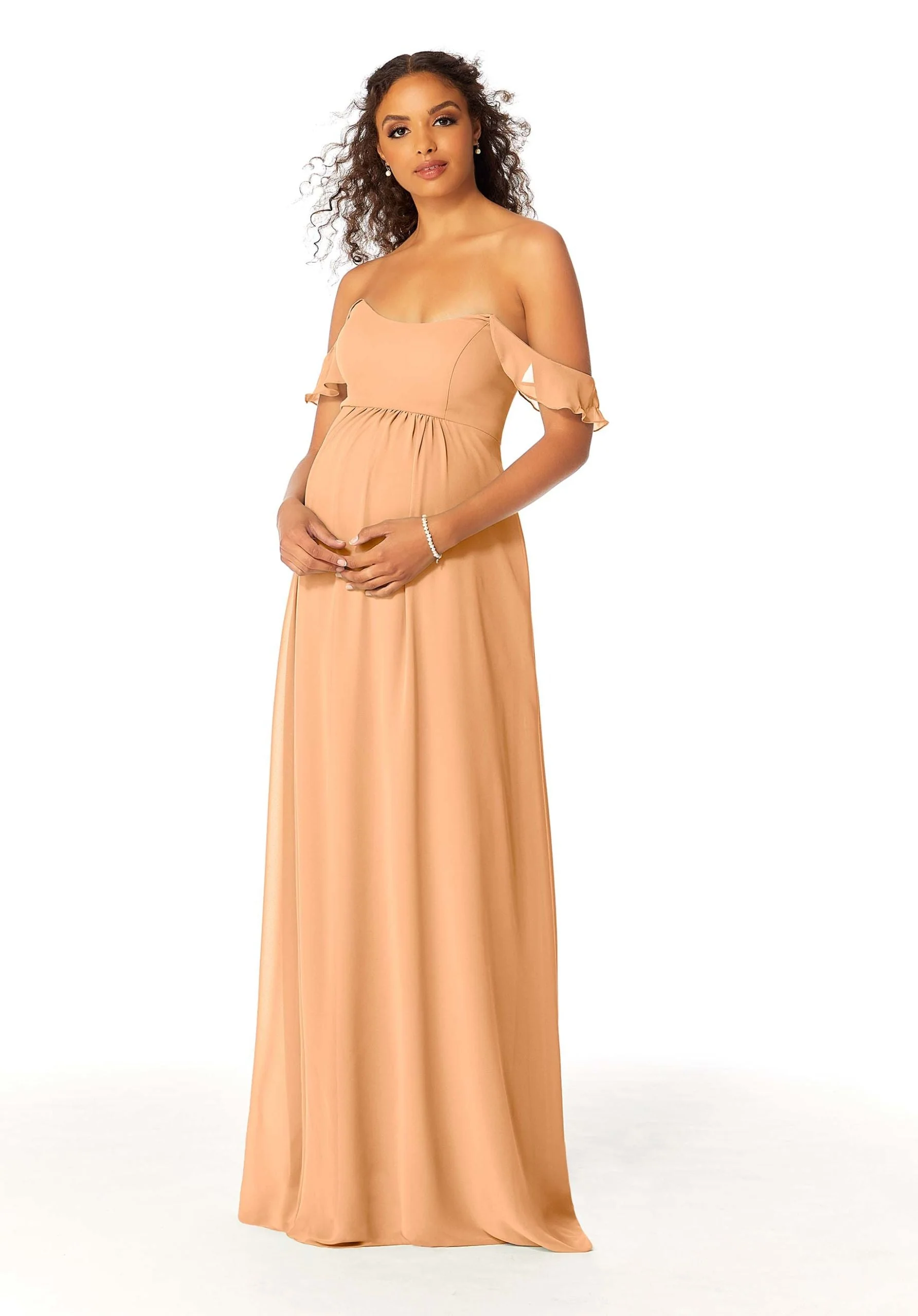 Off The Shoulder Chiffon Maternity Bridesmaid Dress - Image 48