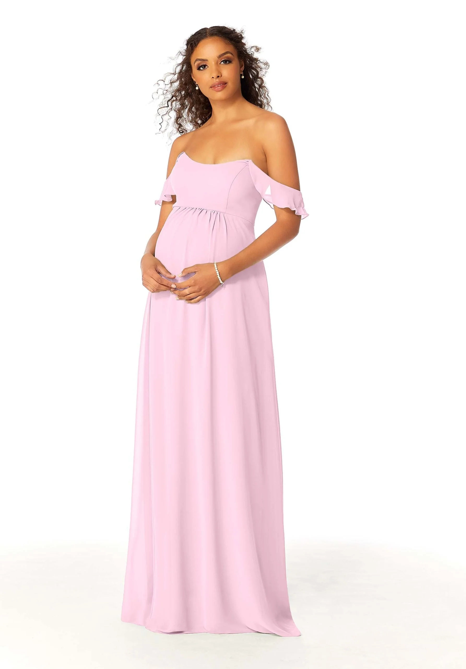 Off The Shoulder Chiffon Maternity Bridesmaid Dress - Image 9